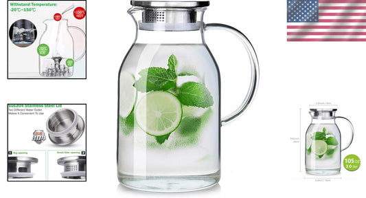 Large Capacity Glass Pitcher - 105OZ Borosilicate for Iced Tea & Hot Beverages