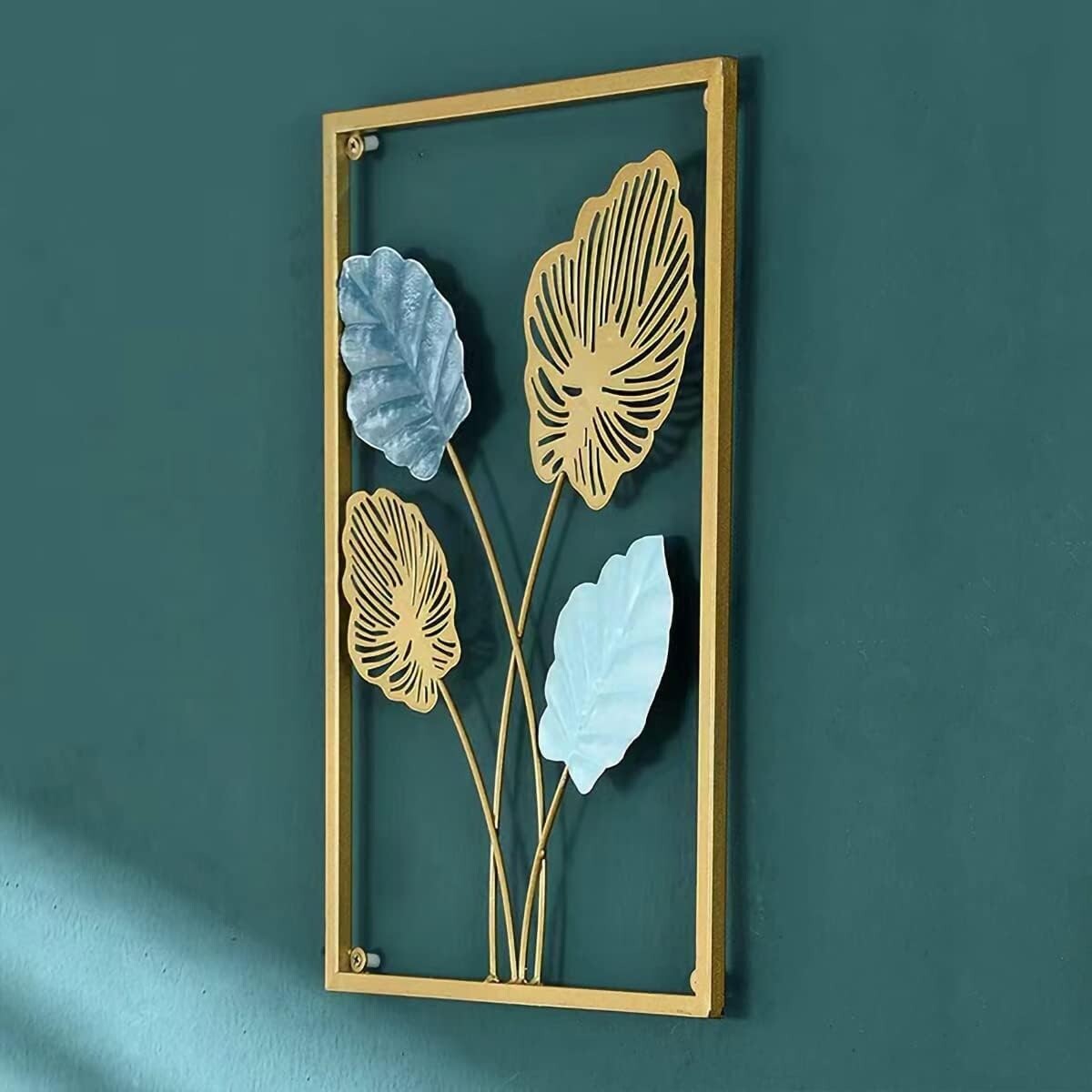 Elegant Gold and Canal Blue Ginkgo Biloba Metal Wall Sculptures - 3-Piece Set