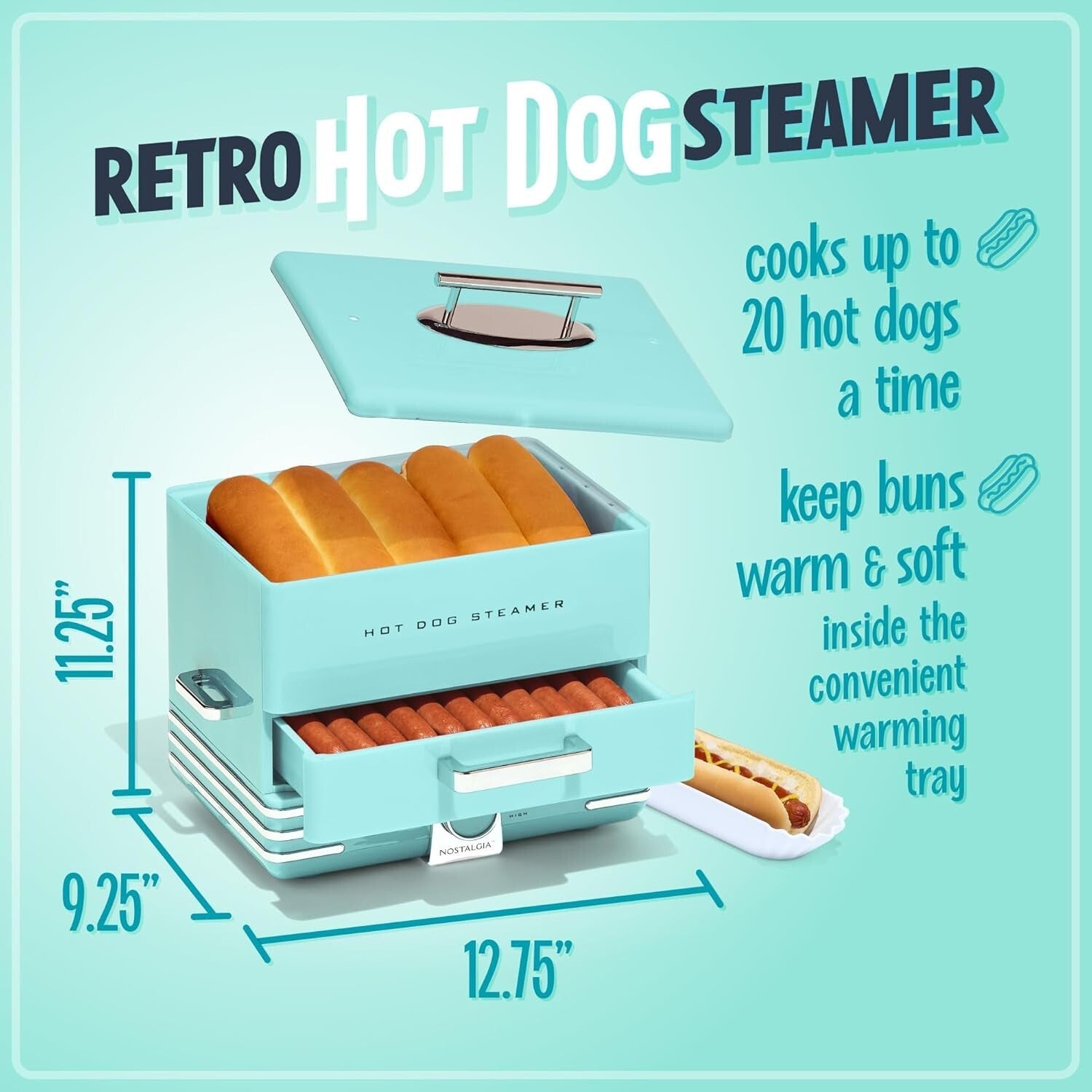Aqua Hot Dog Steamer with Bun Warmer - Perfect for Parties & Gatherings