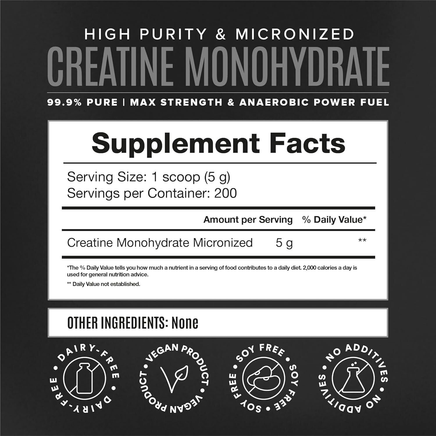 Flavorless Creatine Monohydrate Powder - 5g Serving for Performance & Recovery