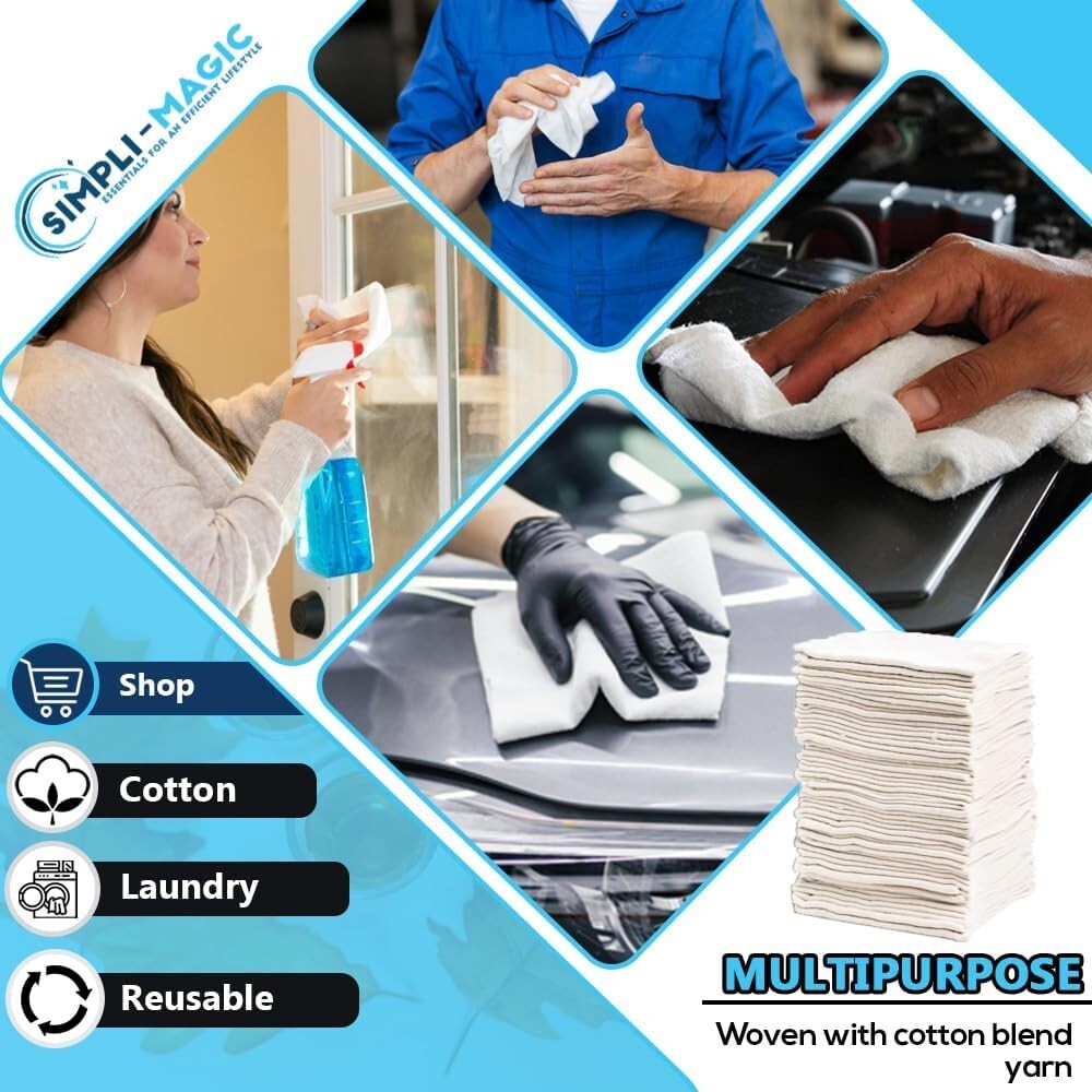 Versatile 600 Count Cotton Shop Towels, 14"x12" - Ideal for All Cleaning Needs