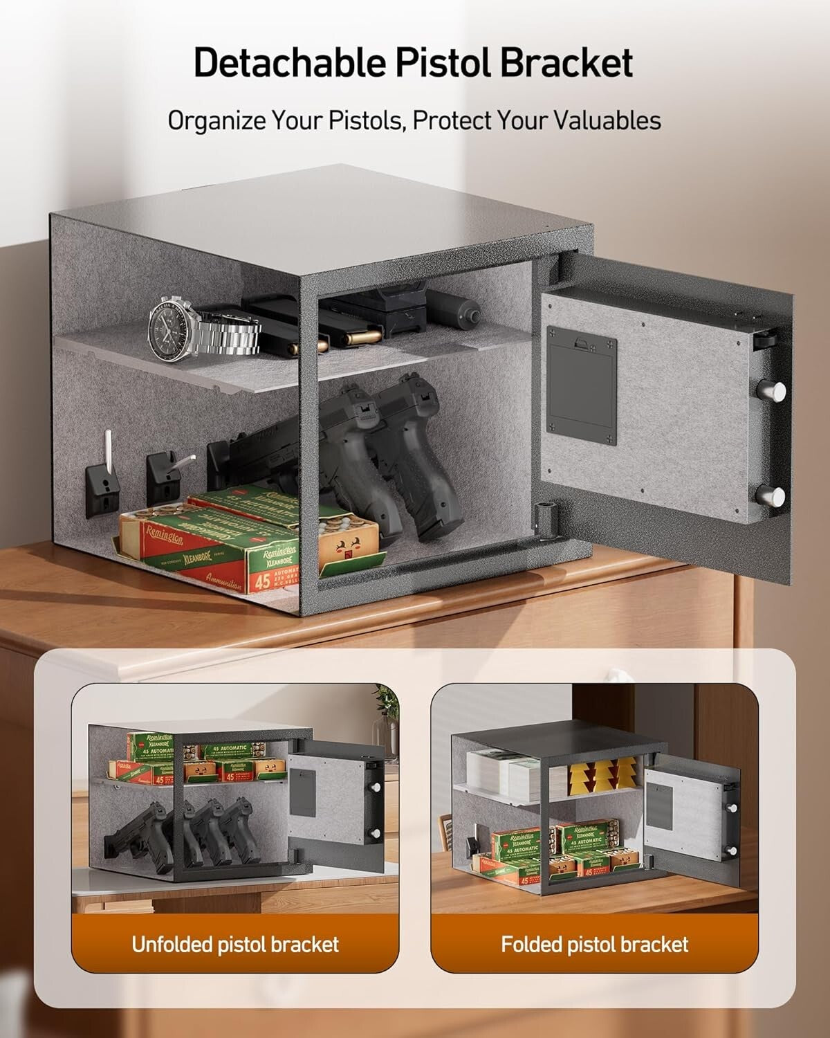 Alloy Steel Biometric Safe for Handguns - Organized Storage with Removable Shelf