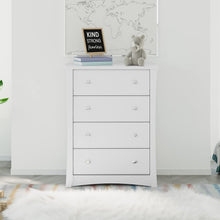Load image into Gallery viewer, Durable White 4 Drawer Dresser for Kids - Safety Tested Nursery Storage Solution