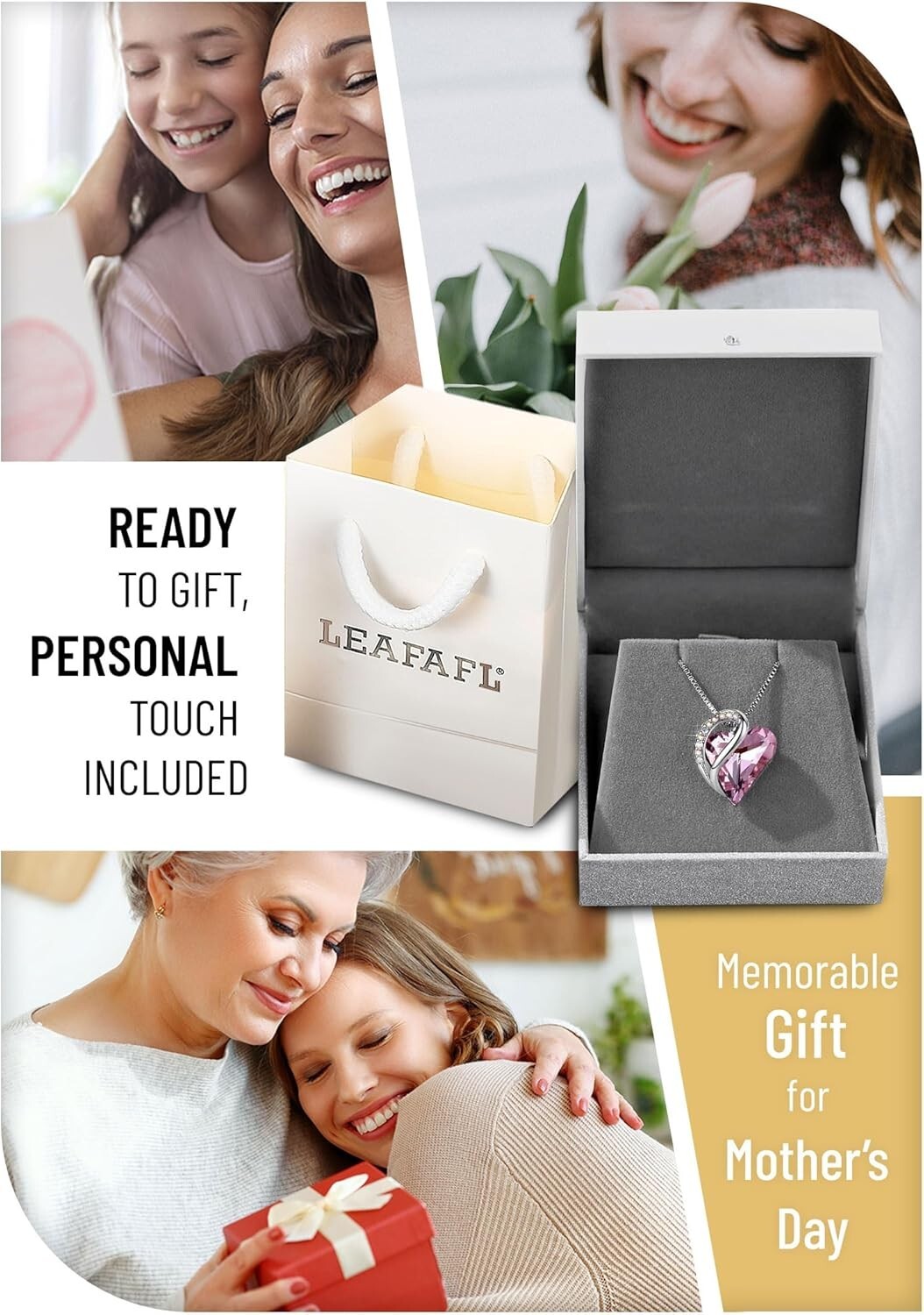 Elegant Mother's Day Gift - Silver Plated Heart Pendant with Birthstone Crystals