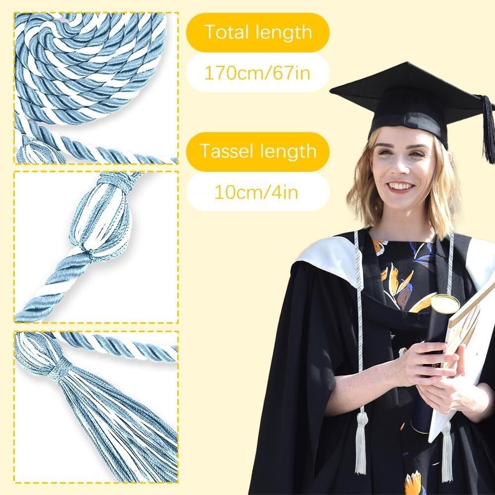 67” Sky Blue & White Graduation Honor Cords (20pcs) - Essential for Graduates