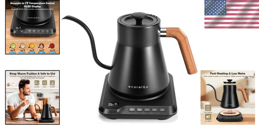 1L Stainless Steel Electric Gooseneck Kettle - Fast Heating & Automatic Shut-off