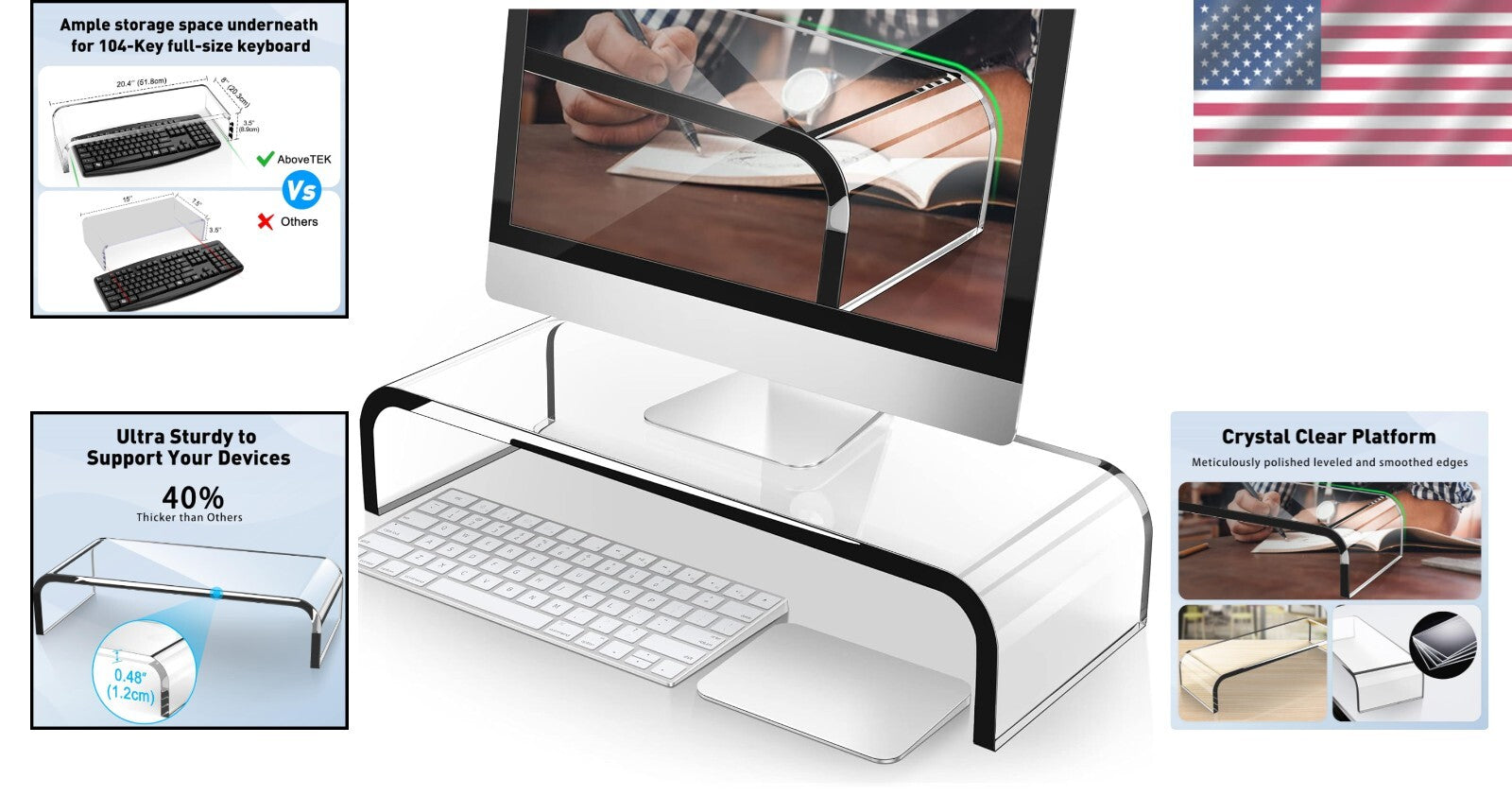 Crystal Clear Acrylic Monitor Riser - Supports Up to 50 Lbs, Multi-Purpose Use