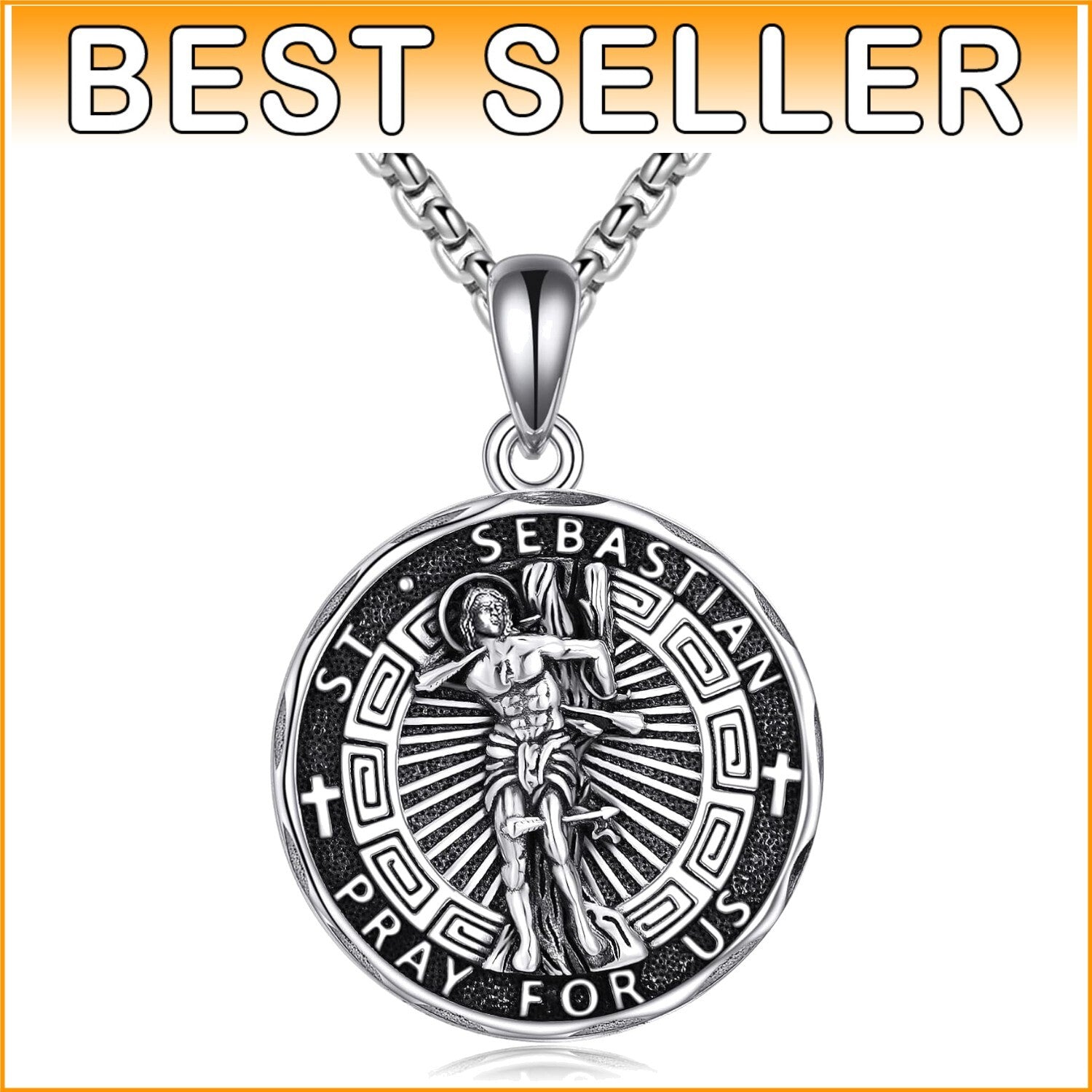 Sterling Silver Saint Sebastian Necklace - Religious Amulet for Both Men & Women