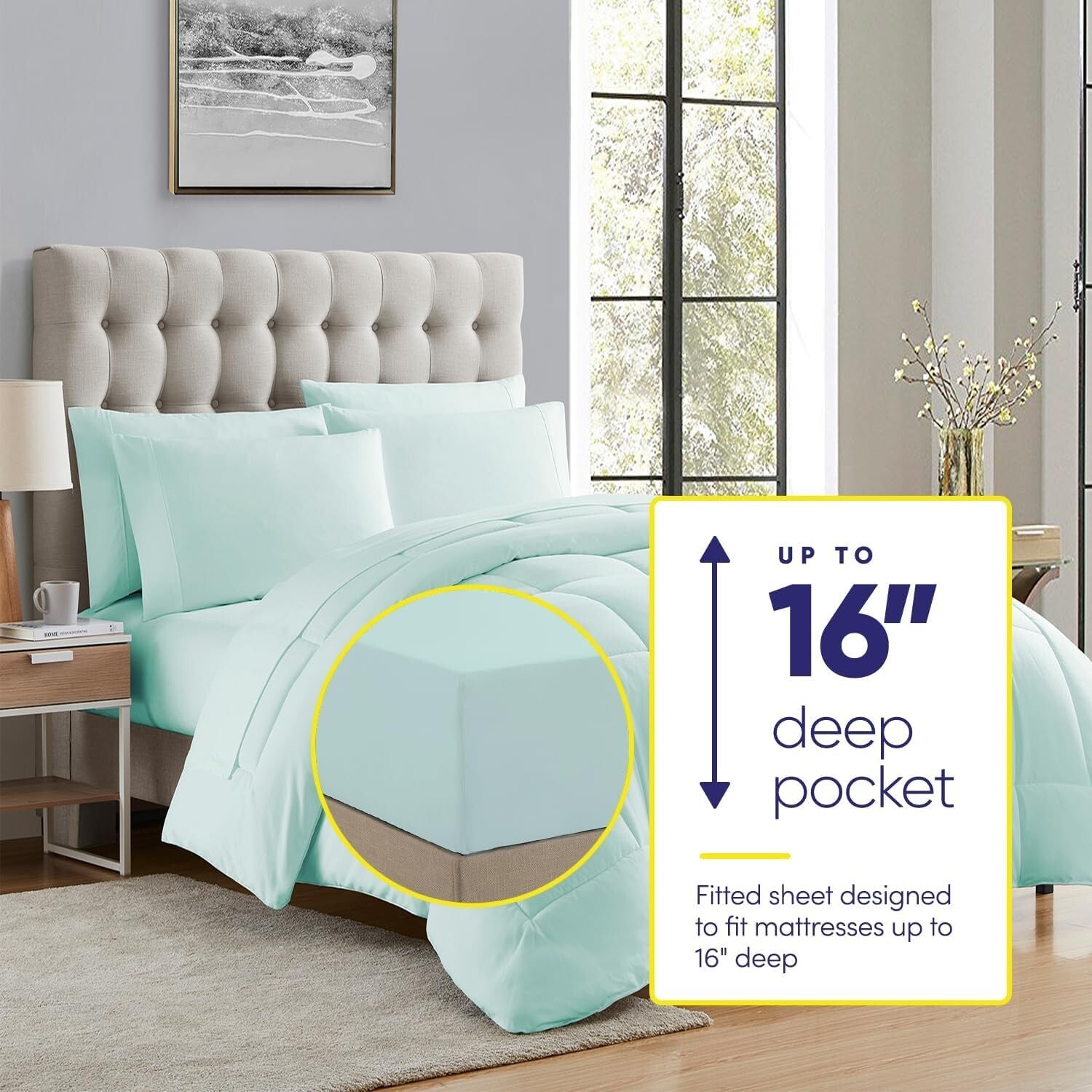 Transform Your Bedroom with This Aqua 7-Piece Comforter Set - Luxury Design