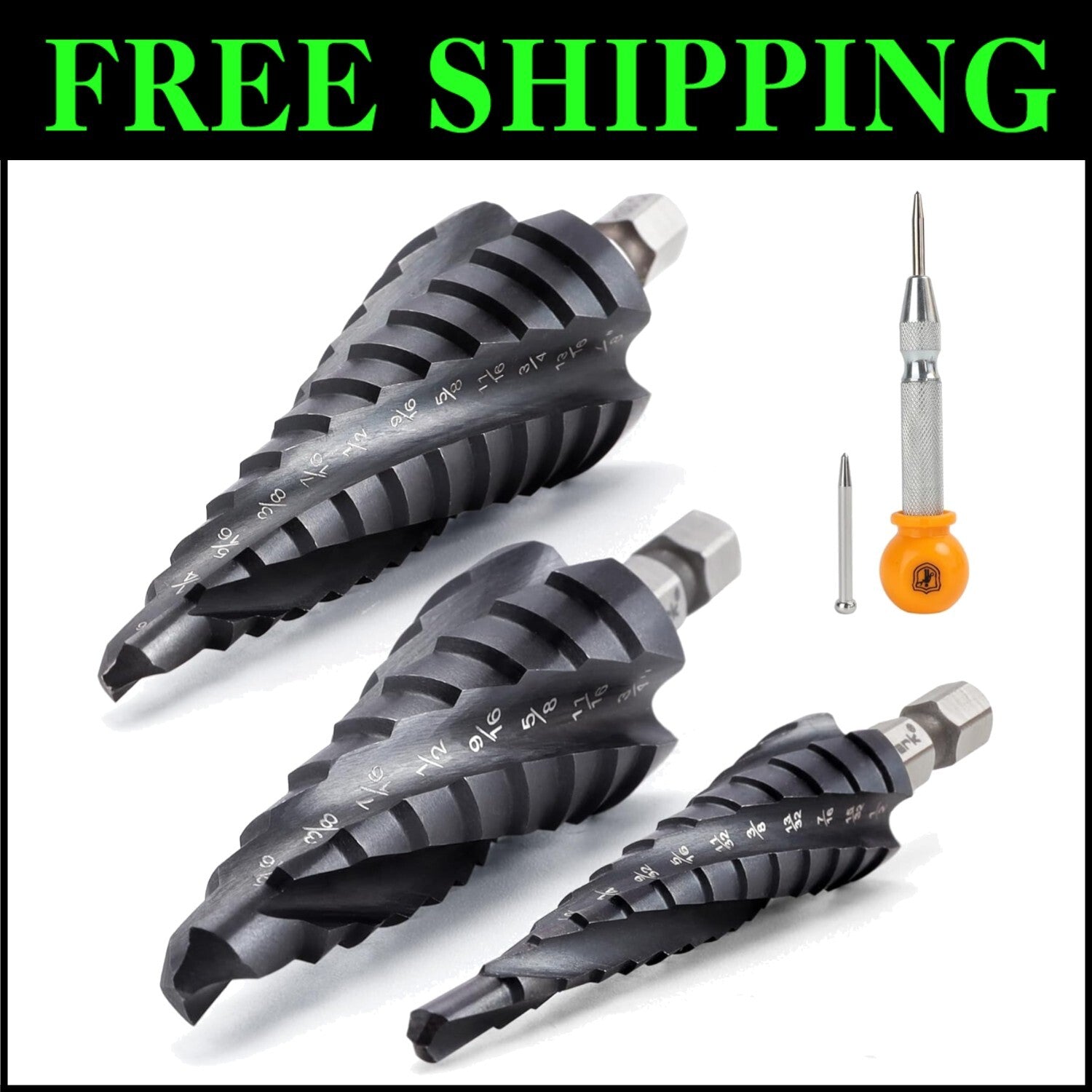 Heavy-Duty Cobalt Step Drill Bit Set, 3PCS with Magnetic Hex Shank & 4 Flutes
