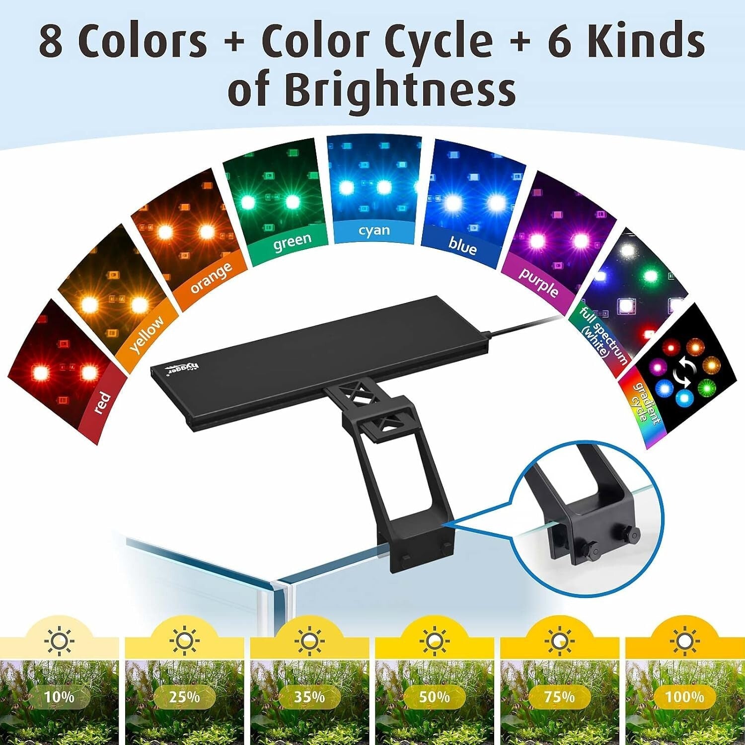 18W Day-Night Dual Timer Aquarium Light with Adjustable Brightness and Colors