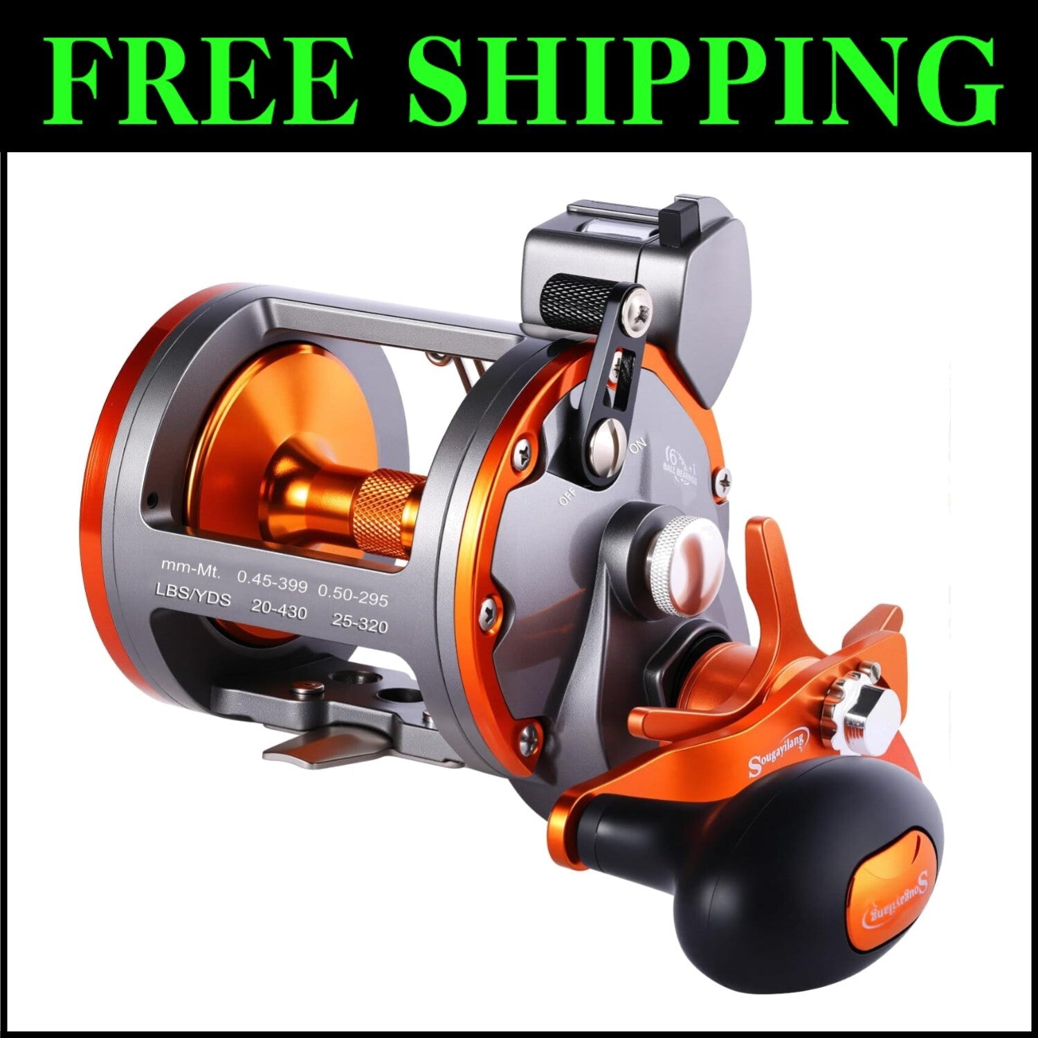 Right Handed Trolling Fishing Reel with Anti-Reverse and Quick Line Retrieval