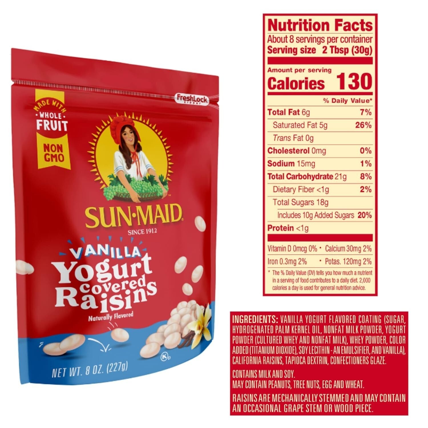 8 oz Resealable Vanilla Yogurt Raisins - Perfect Snack for Lunches and More