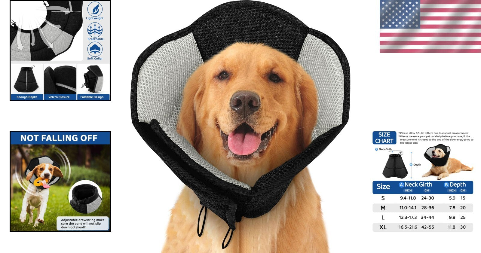 Breathable Soft Pet Cone for Large Dogs - Post-Surgery Adjustable Collar