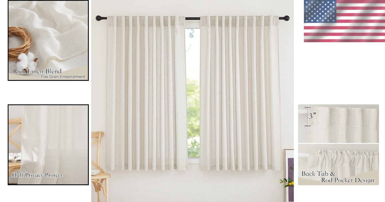 Elegant Linen Sheer Curtains - 70x63 Inch Panels for Bright, Airy Spaces
