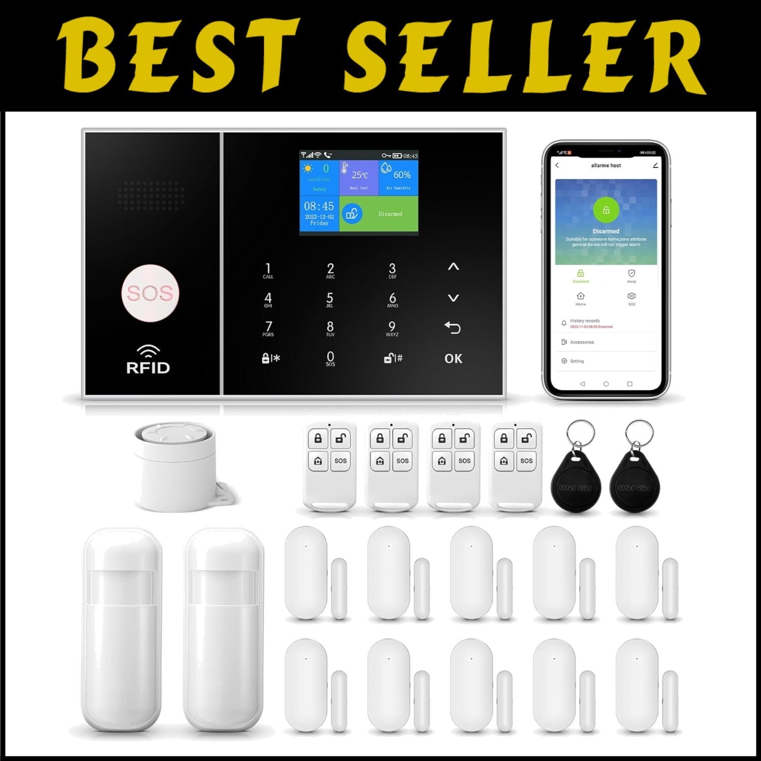 Ultimate Wireless Alarm System: 21-Piece Security Kit with TFT Display & Remote