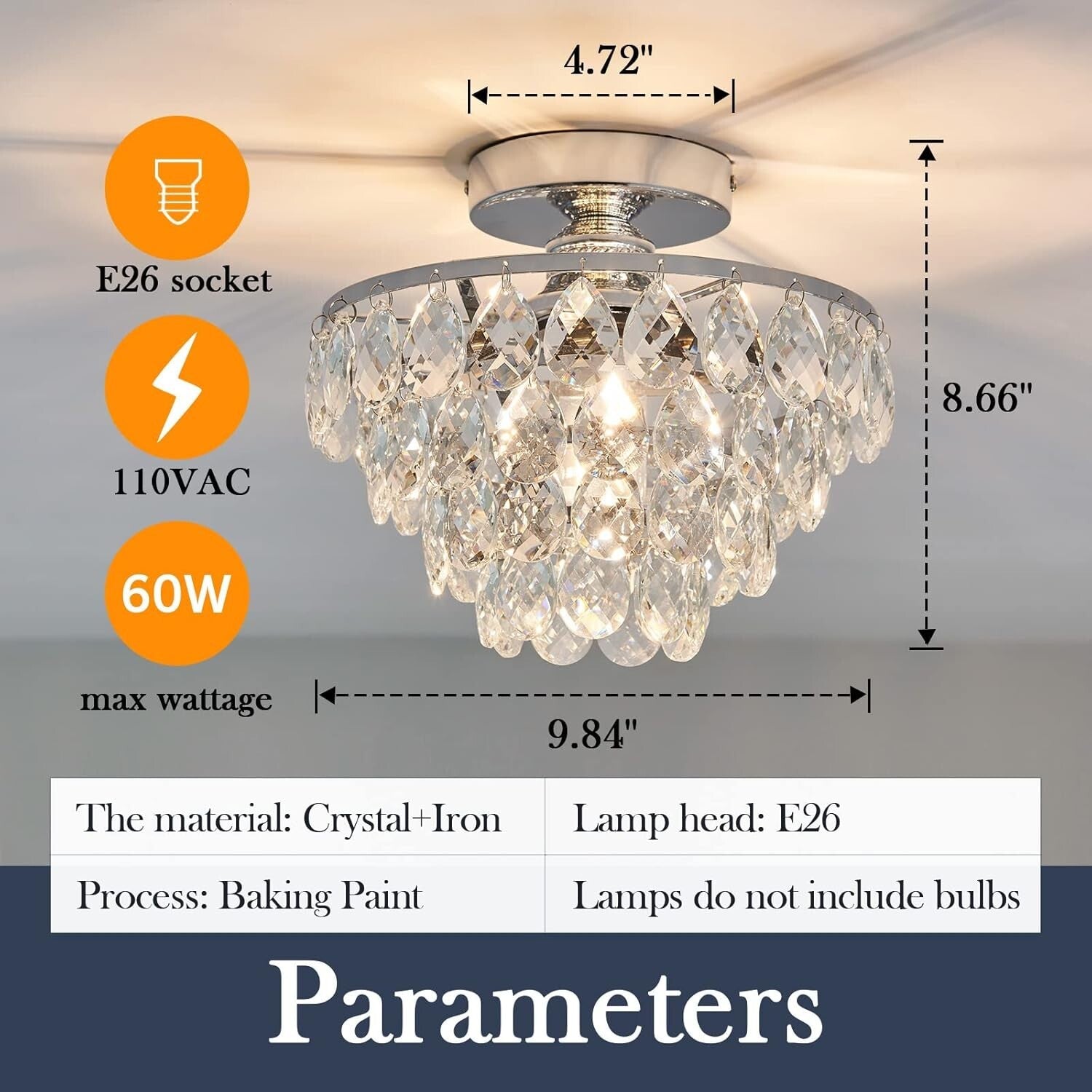 Elegant Small Crystal Chandelier Ceiling Light - Modern Semi Flush Mount Fixture