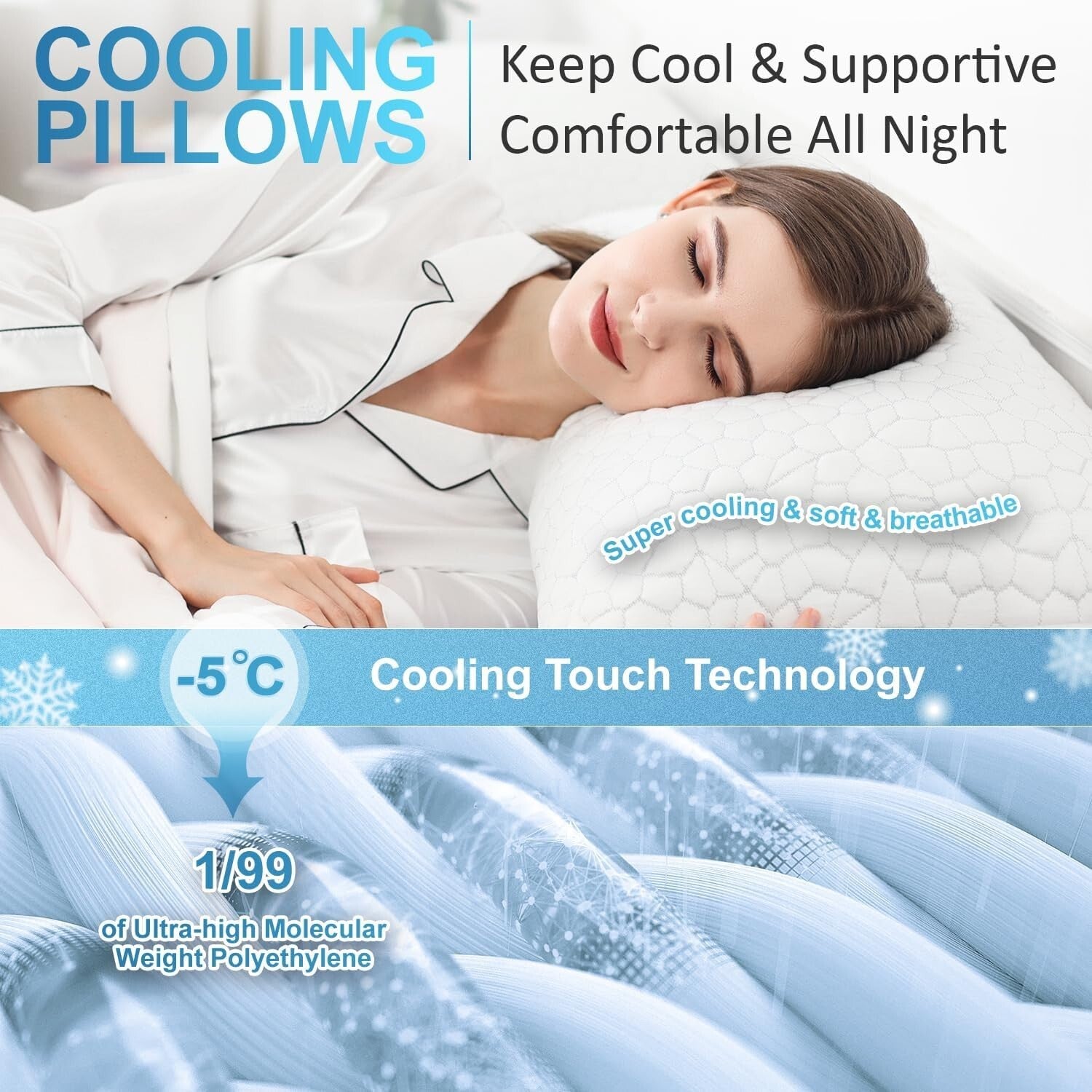 Luxury Cooling Pillows Set of 2 - Soft Gel Memory Foam for Side & Back Sleepers