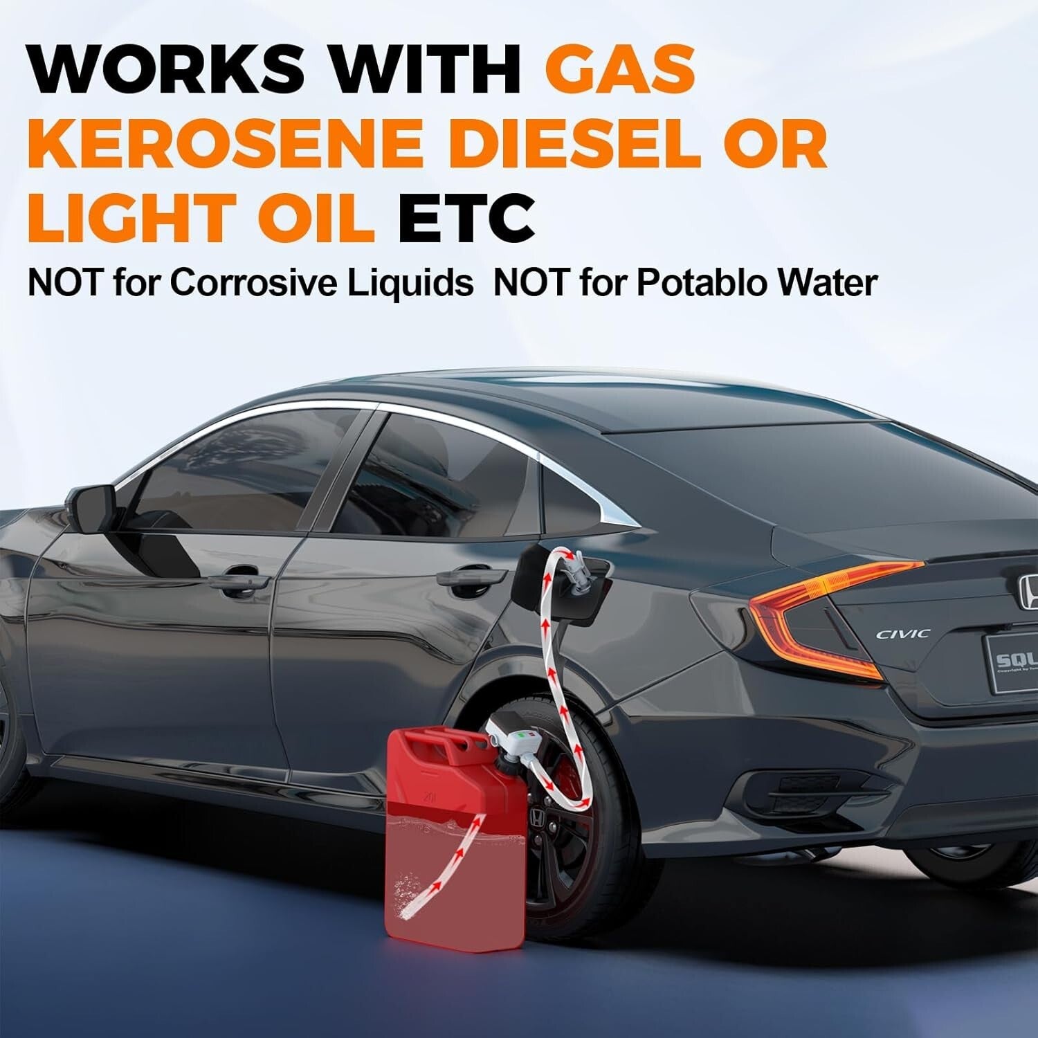 Battery-Powered Automatic Fuel Transfer Pump with Overflow Protection & Adapters