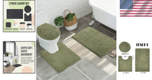 Load image into Gallery viewer, Elegant Sage Green 3-Piece Bath Mat Set with Non-Slip Design and Washable Fabric