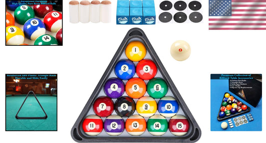 High Gloss Resin Billiard Balls with Durable Triangle Rack & Cue Chalks