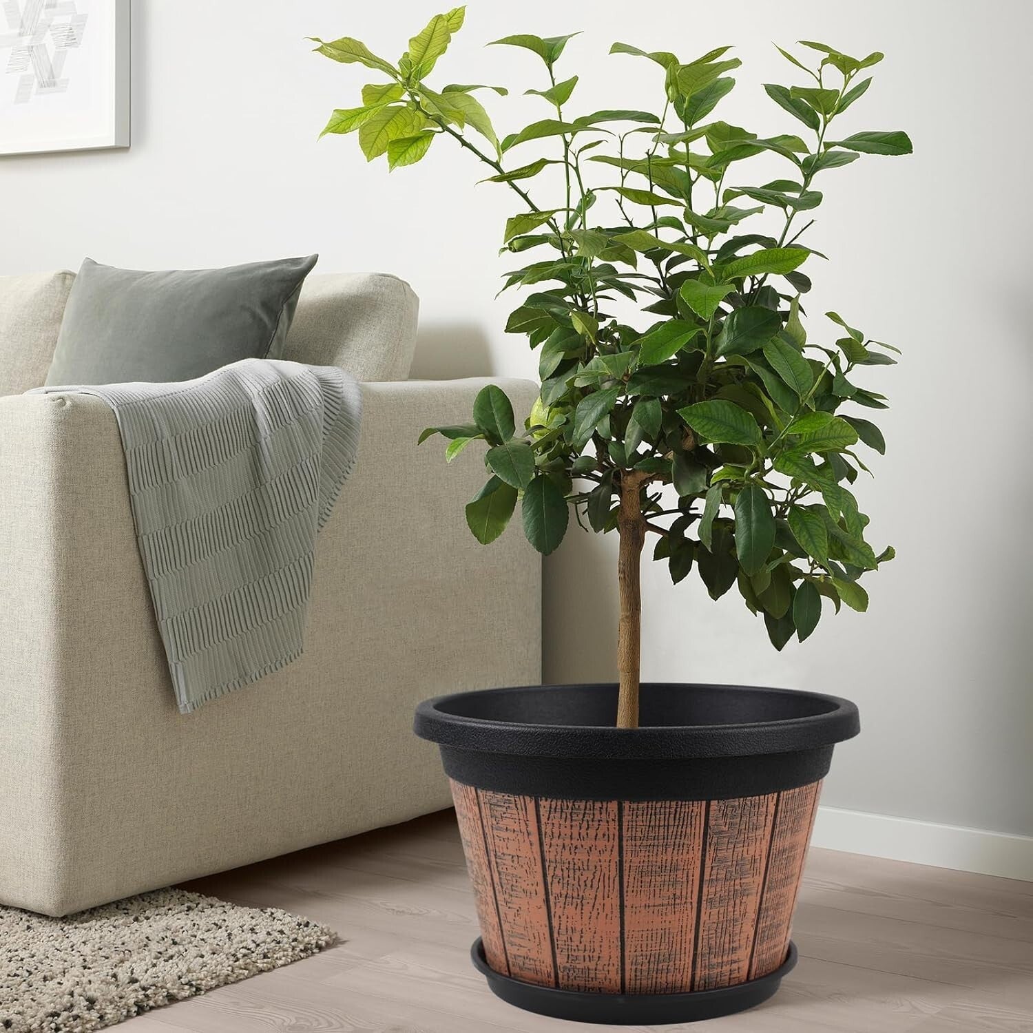 Classic 4-Pack 16-Inch Brown Planters - Weather-Resistant with Drainage