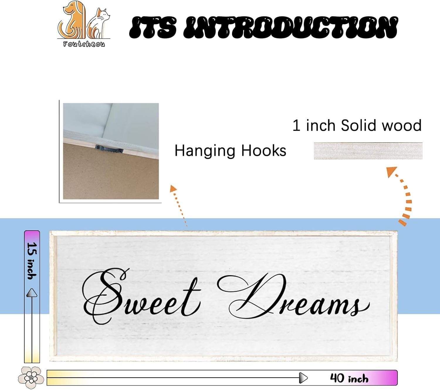 Charming Sweet Dreams Rustic Wall Decor Sign 40x15 - White Farmhouse Art