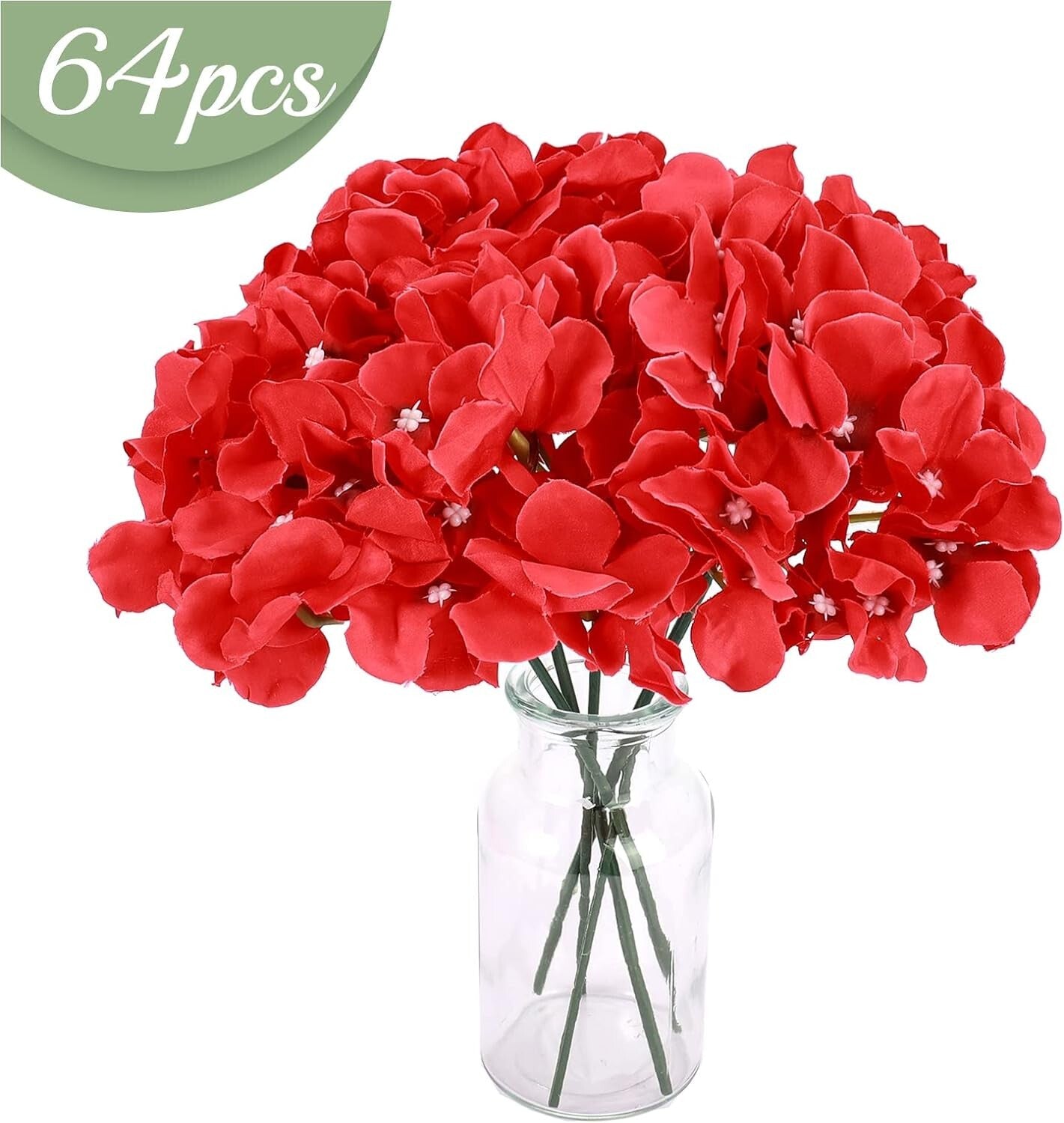 Customizable 64ct Red Hydrangea Flower Set - Party, Wedding & Garden Ready