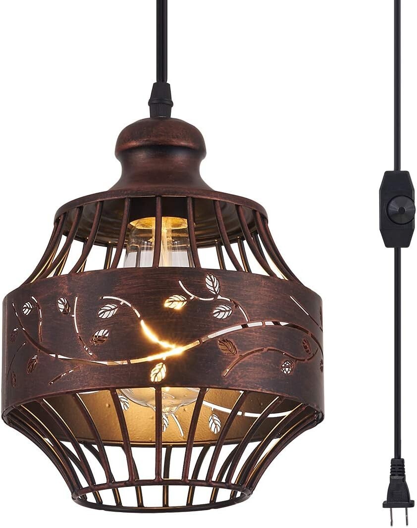 Dimmable Metal Hanging Pendant Light - 16Ft Cord for Living Room & Study Spaces