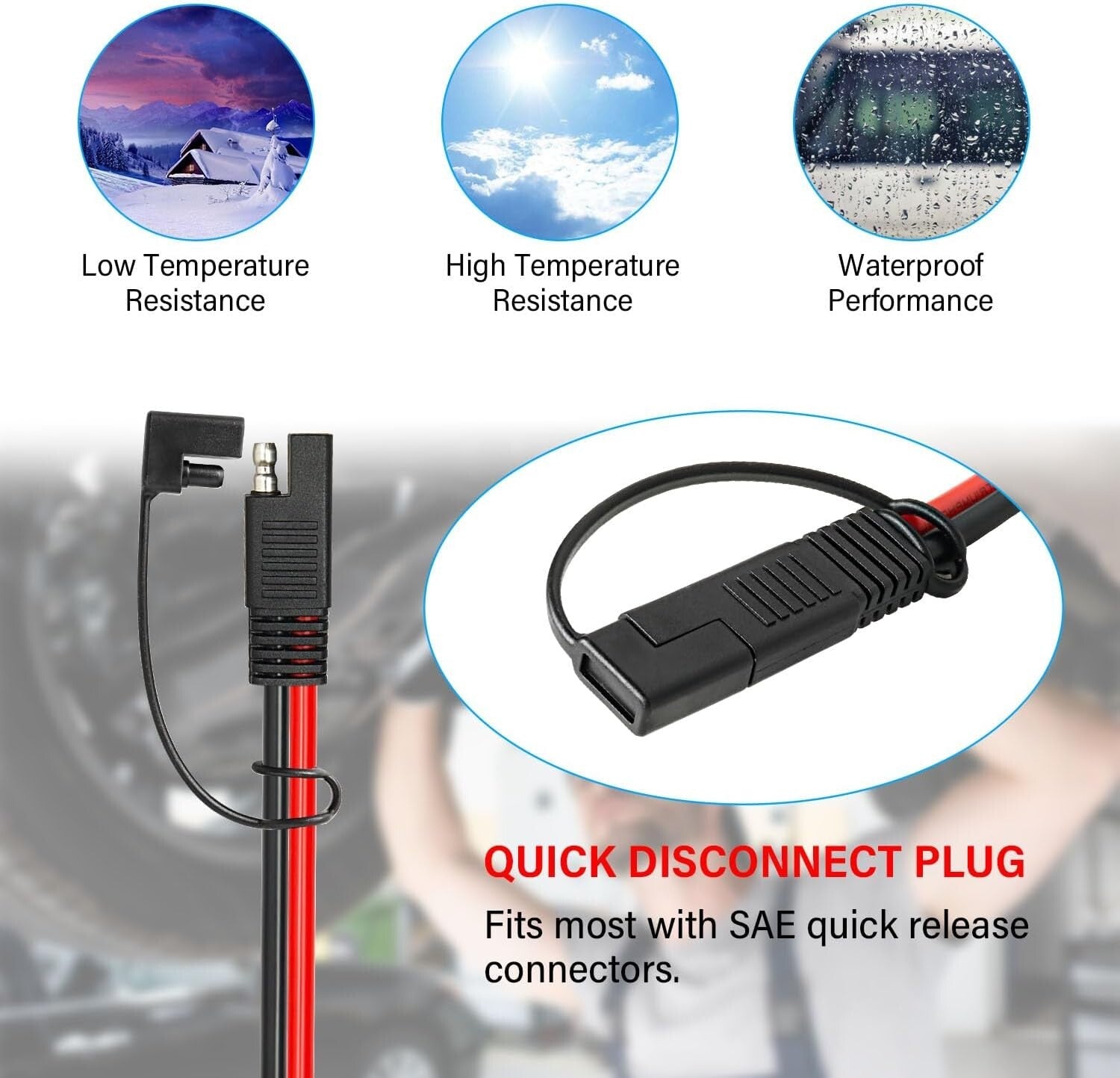 Durable 30FT SAE Connector Cable - Heavy Duty with Polarity Reverse Adapter