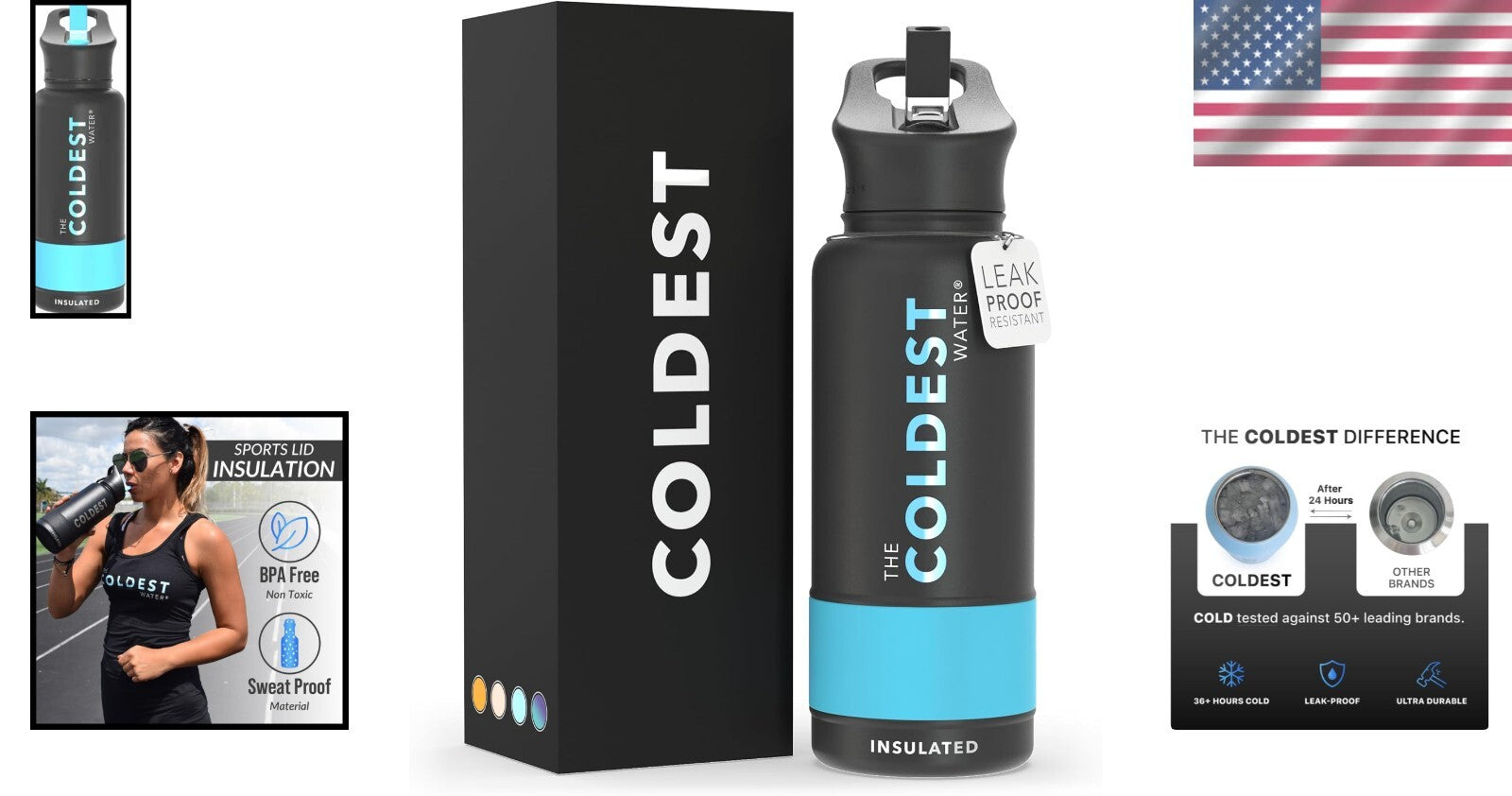 Coldest 32 oz Insulated Sports Water Bottle with Straw Lid - Leak-Proof Design