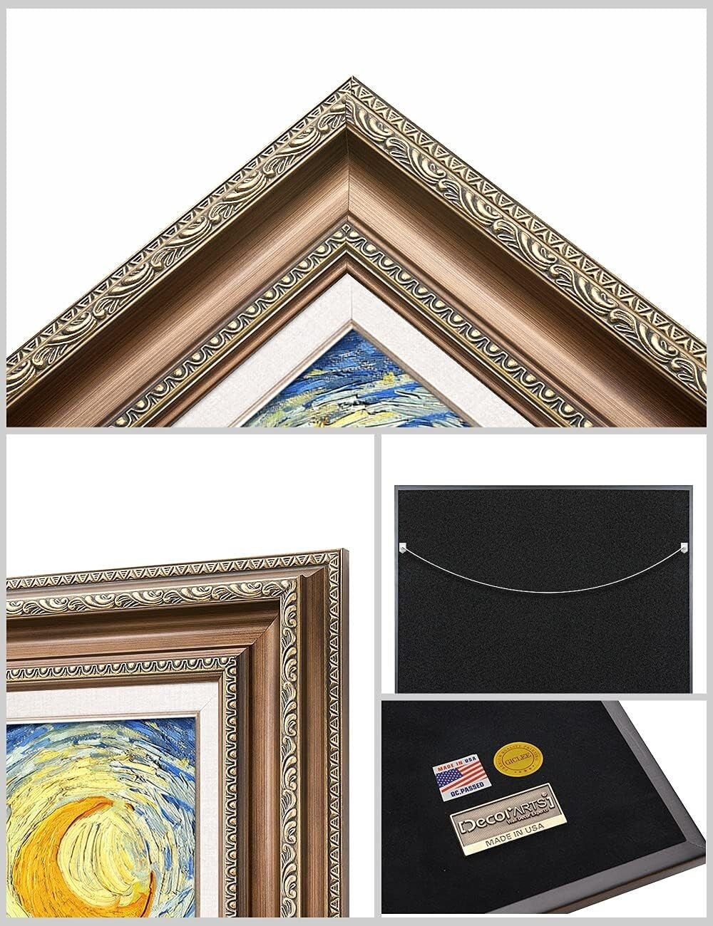 Classic Starry Night Giclee Canvas Art - Framed Size 36x30in - Made in USA