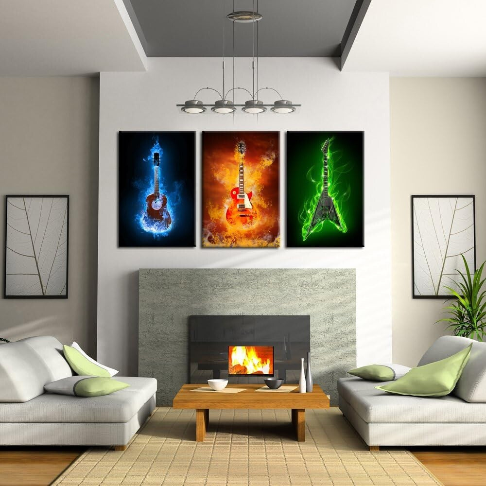 3-Piece Electric Guitar Canvas Prints - Modern Wall Art for Music Lovers