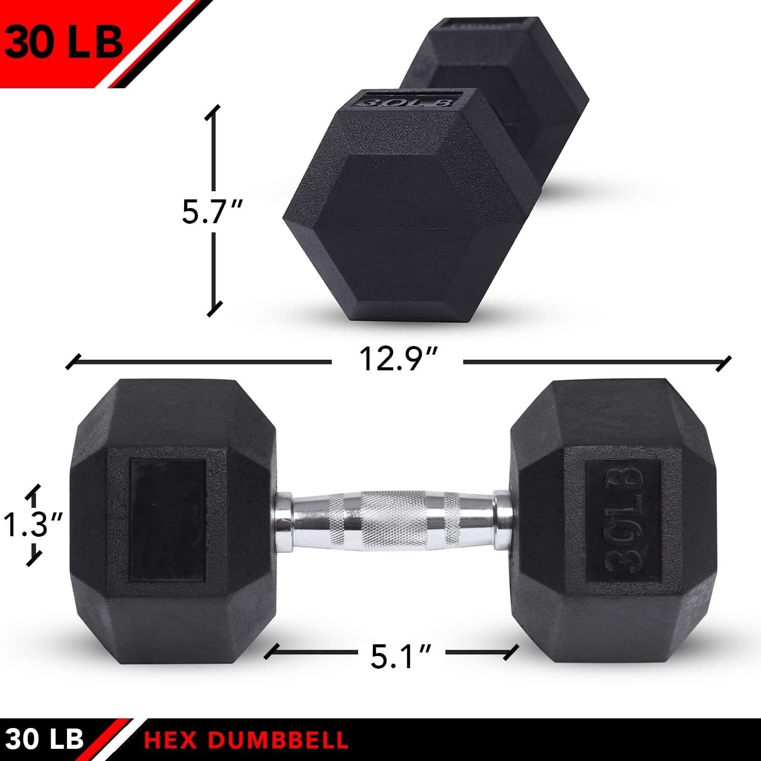 Ergonomic 30 lb Hex Dumbbell - Perfect for Weight Training and Muscle Toning