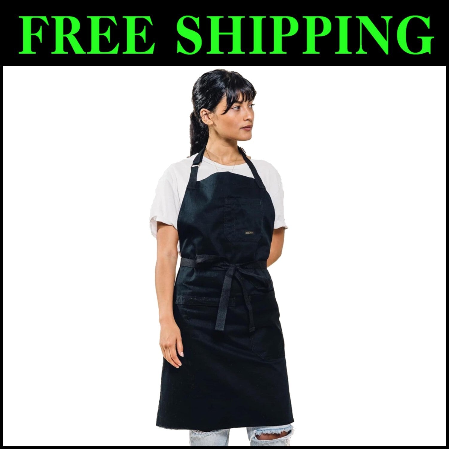 Versatile Black Kitchen Bib Apron - Adjustable with Pockets & Stain Protection