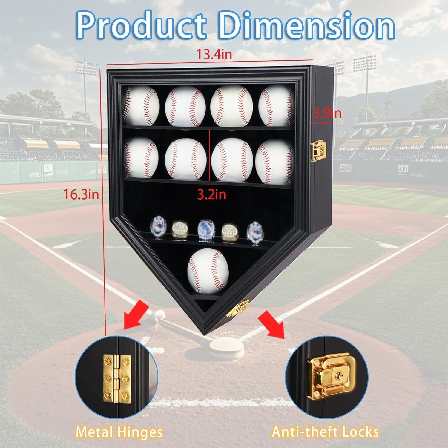 Stylish Baseball & Championship Ring Display Case with Detachable Partitions