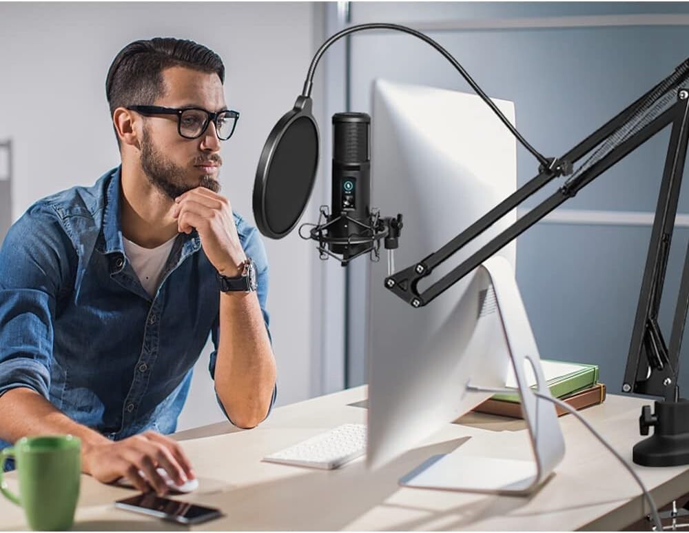 Adjustable Heavy-Duty Microphone Boom Arm with 5/8” and 1/4” Adapters Included