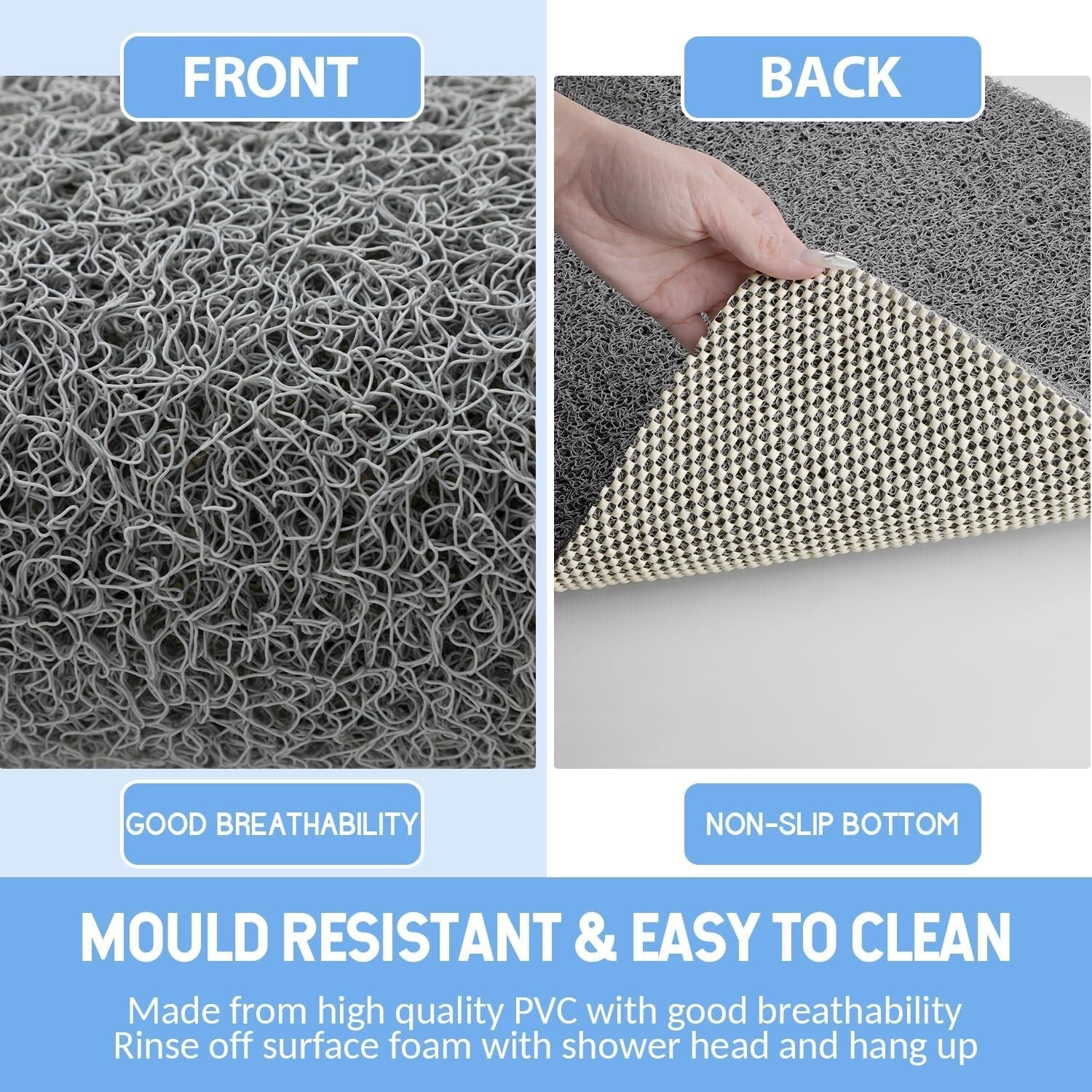 Comfortable 40"x28" Non-Slip Foot Scrubber Mat for Safe Bathrooms & Kitchens