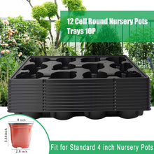 Load image into Gallery viewer, 10-Pack 4-Inch Nursery Pot Trays - Durable Black Seedling Carriers with Drainage