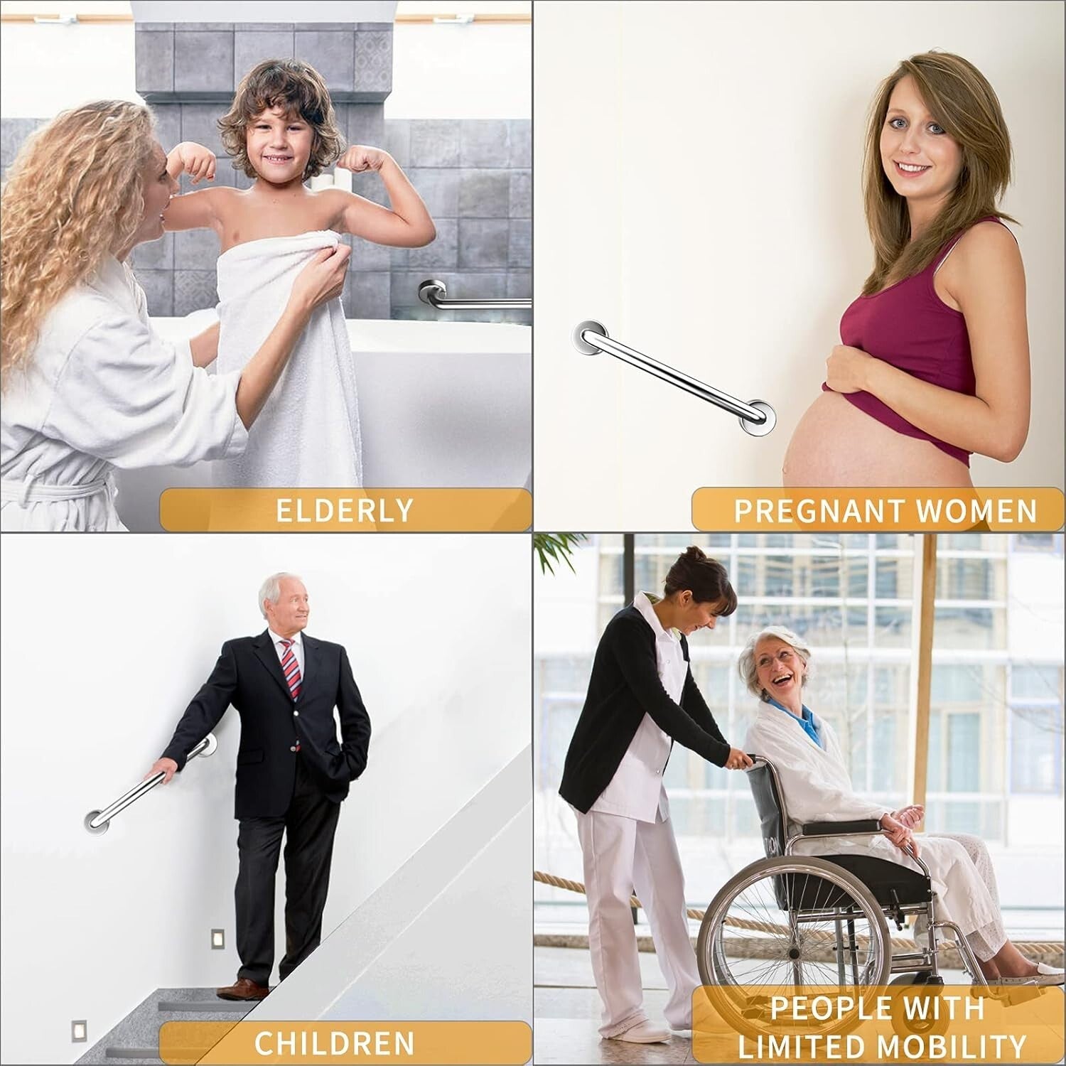 Durable 18" Grab Bars with Concealed Screws - Perfect for Seniors and Kids