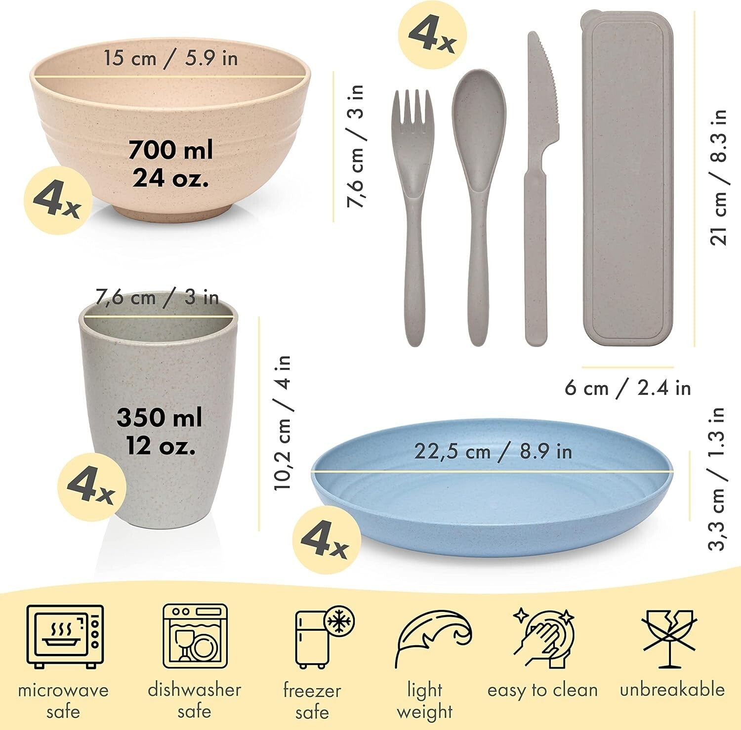 Eco-Friendly Wheat Straw Dinnerware Set - Perfect for Picnics and Casual Dining