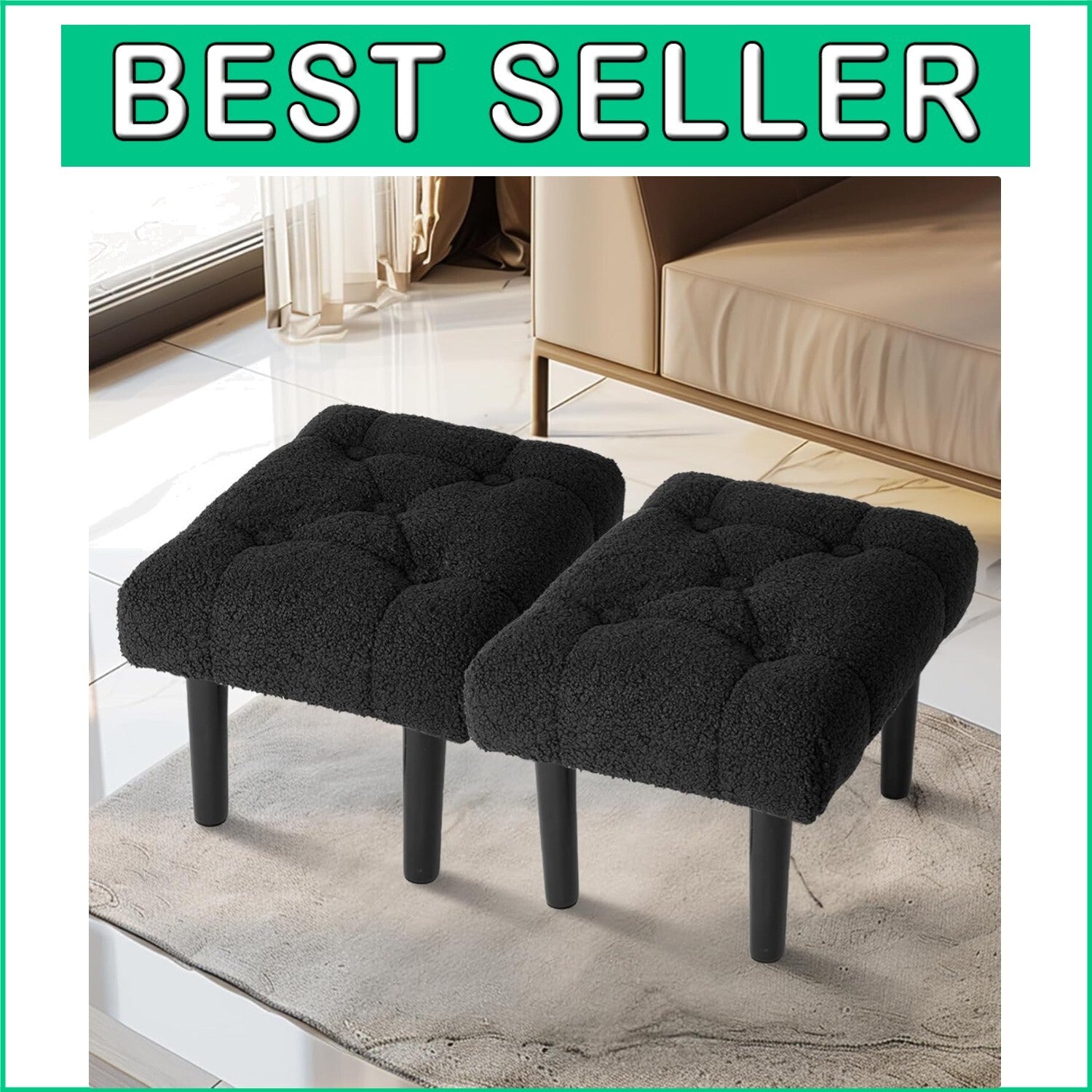 Elegant Jacquard Black Foot Rest Ottoman - Versatile Design for Modern Homes