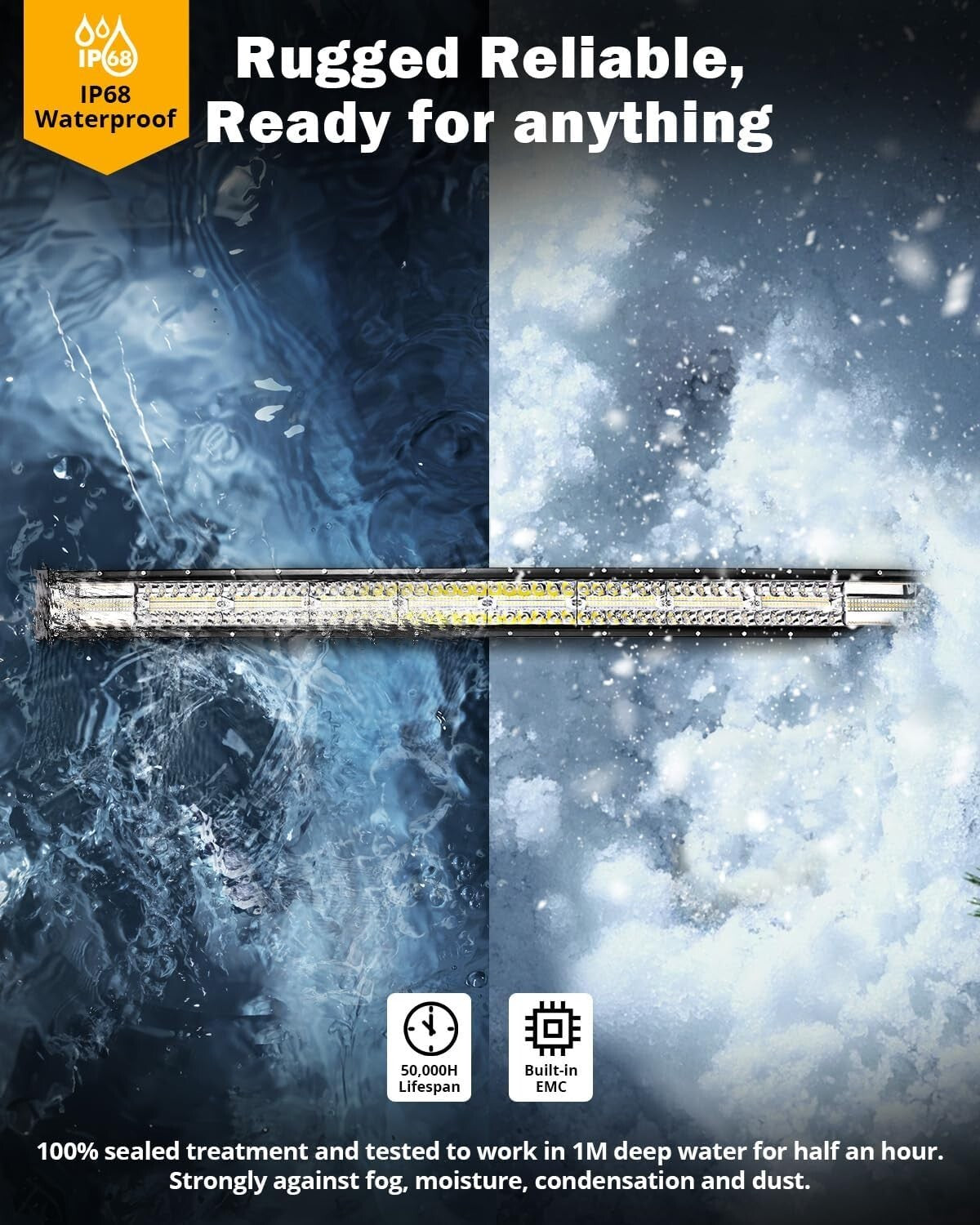 Rugged 240W Off-Road LED Light Bar with Amber & White - 50,000 Hour Lifespan