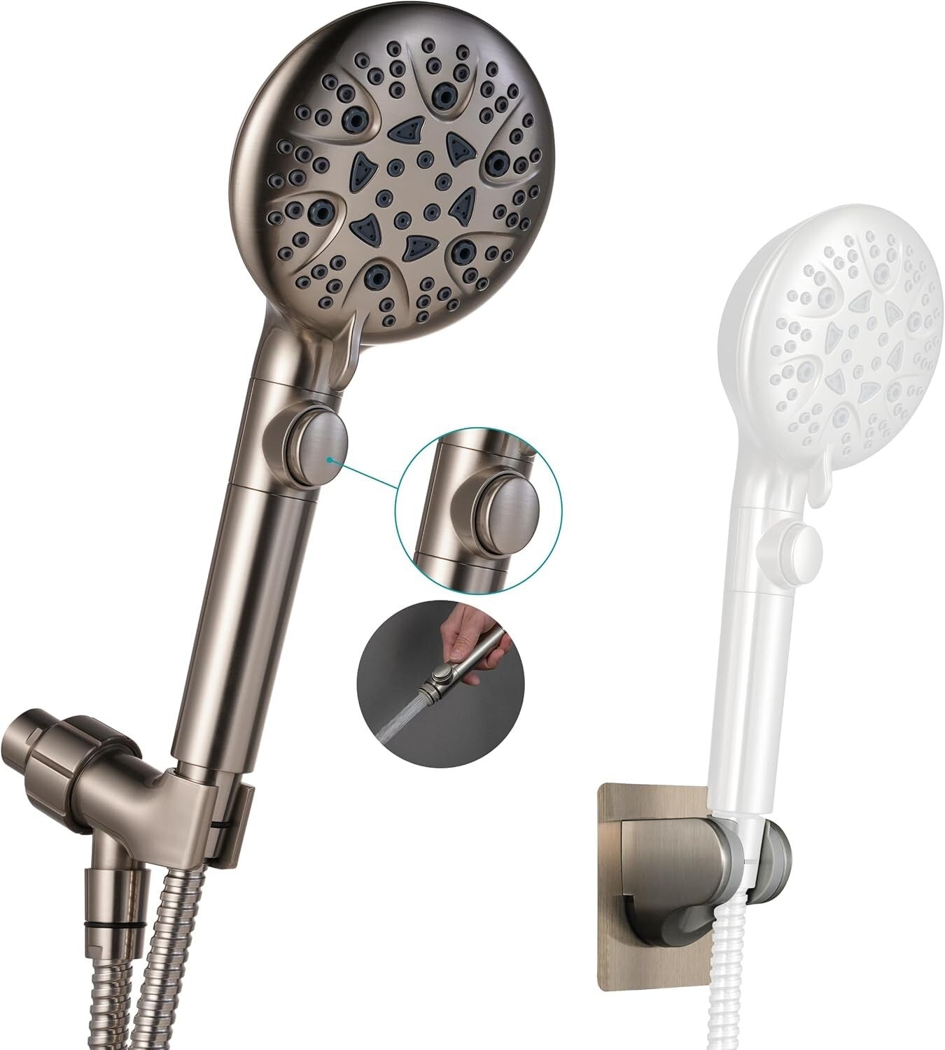 Durable Handheld Shower Head Set for Kids & Elderly - 8 Modes & Adhesive Mount
