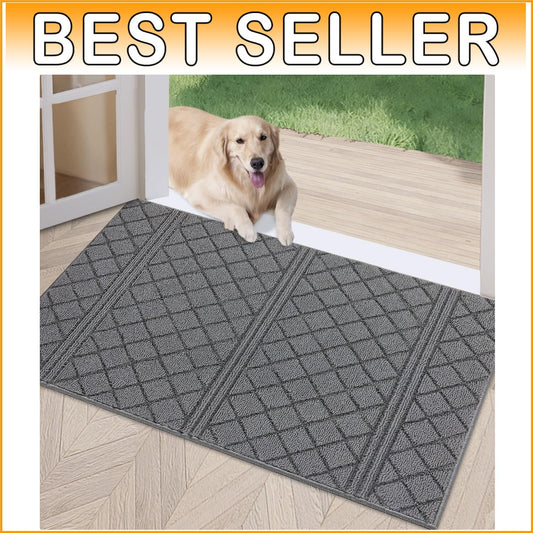 Stylish Indoor Doormat 36" x 59" with Absorbent Backing - Pet-Friendly Grey Rug