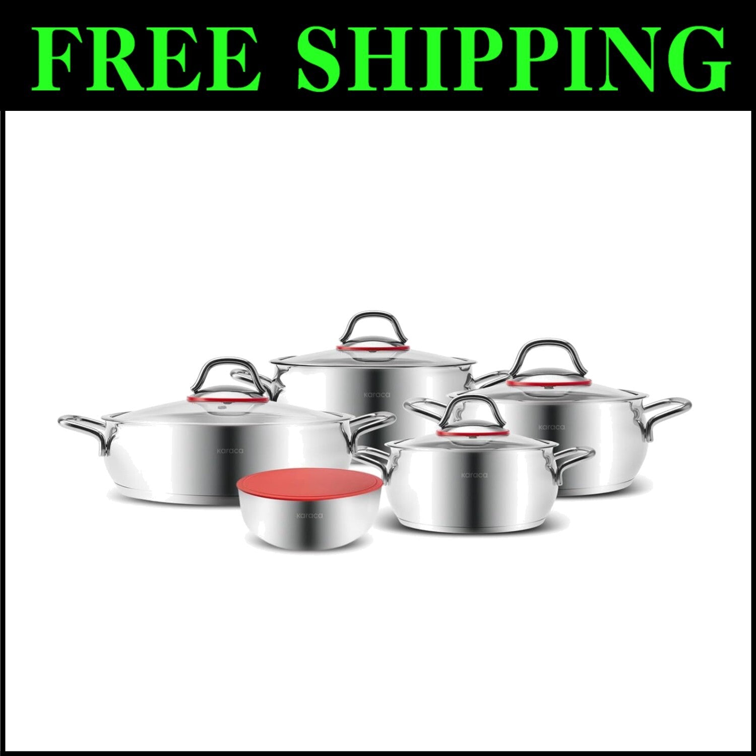 Durable 10-Piece Stainless Steel Cookware Set - Pot, Deep Pot, Casserole & More