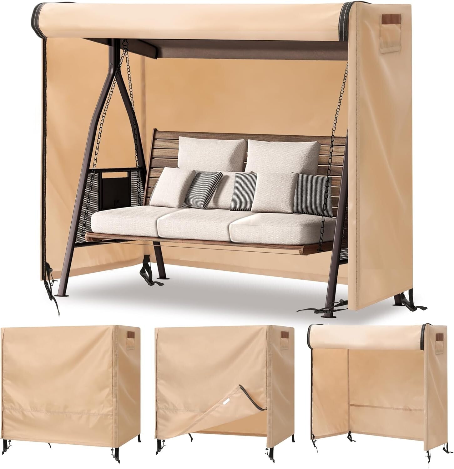 Elegant Beige Waterproof 3-Seat Swing Cover with UV Protection & Storage Bag