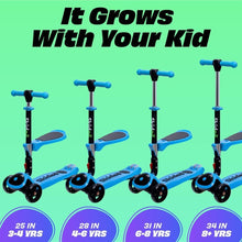 Load image into Gallery viewer, 3-Wheel Blue Kick Scooter for Toddlers - Adjustable Handlebar &amp; Fun Lights