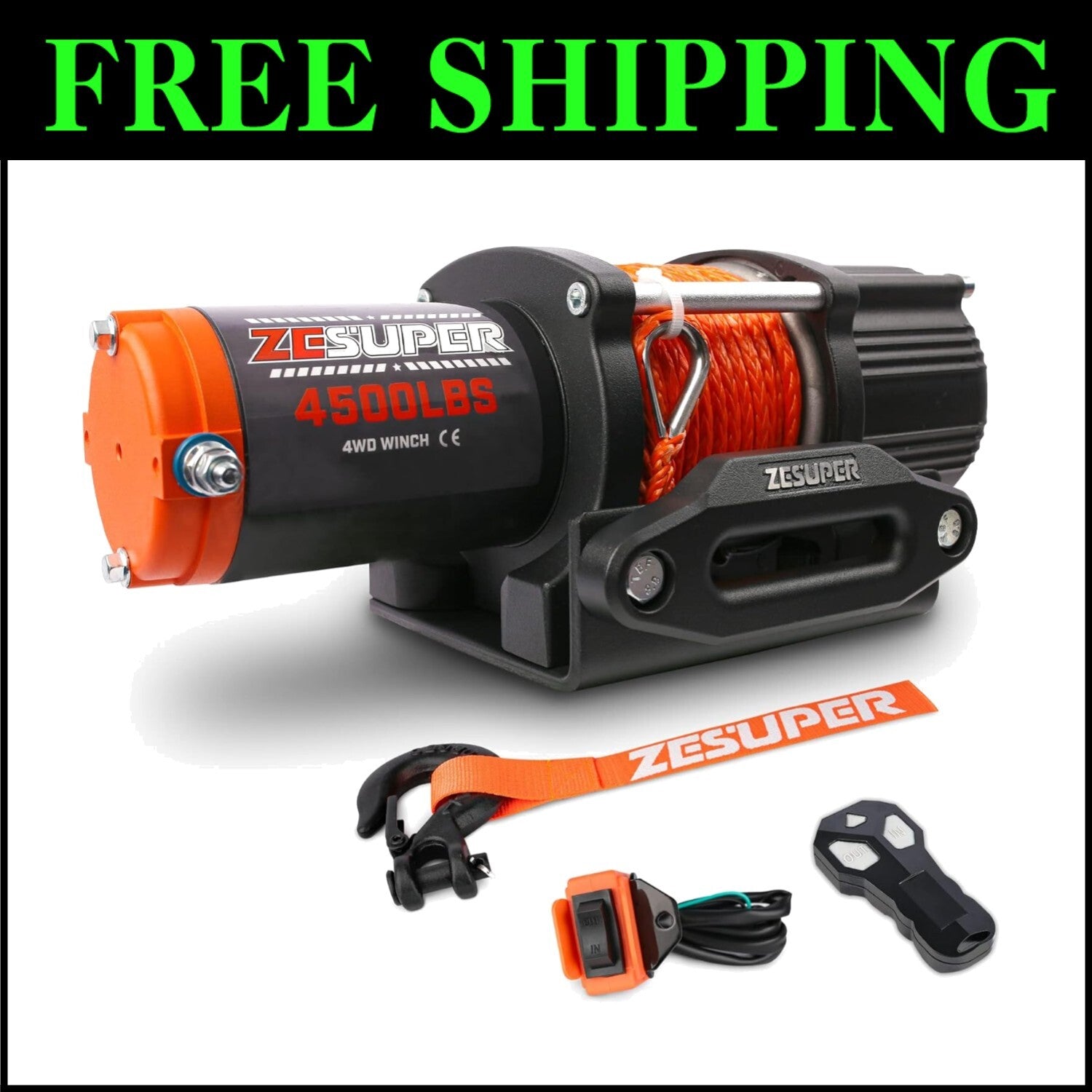 Powerful 12V Electric Winch - 4500 lbs with Wireless Control & Fairlead Kit
