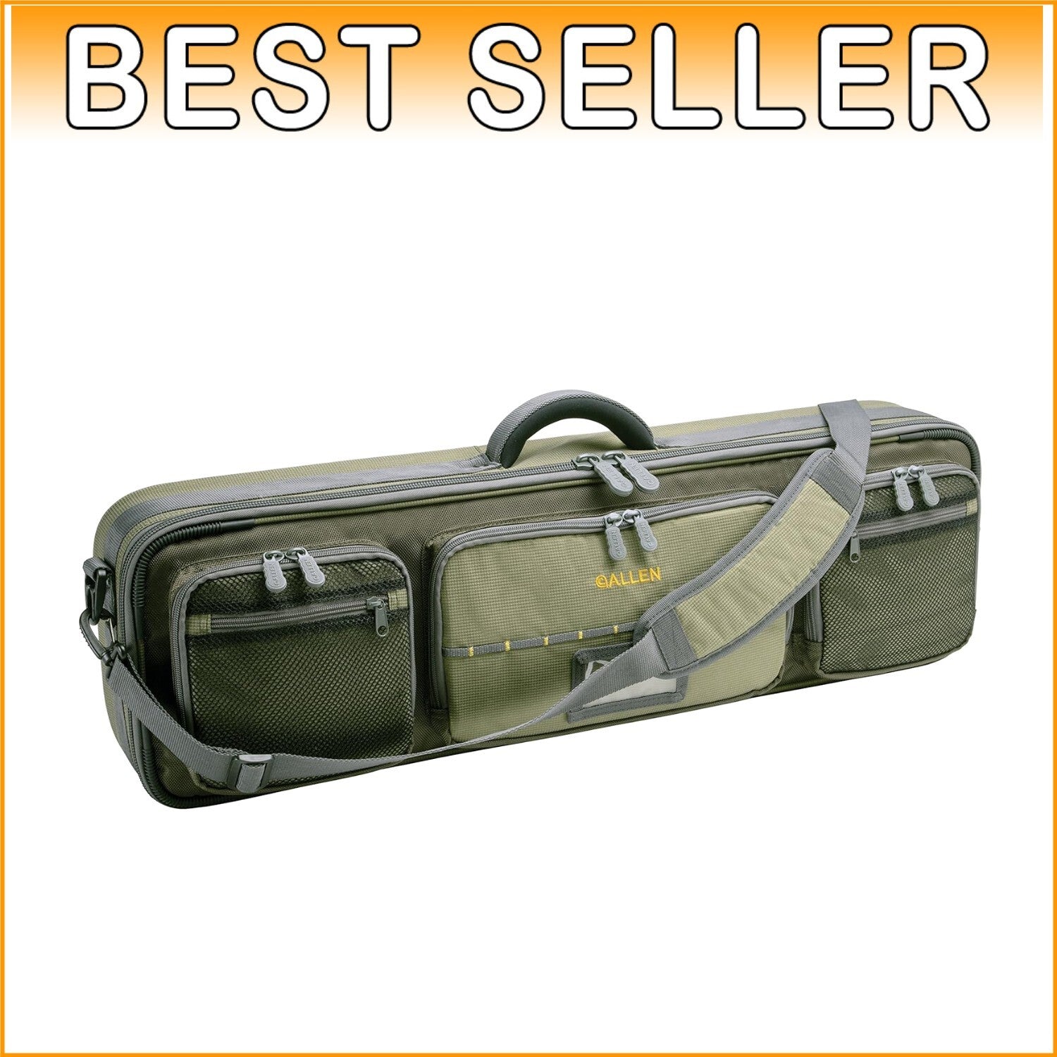 Heavy-Duty Olive Fishing Rod & Gear Bag Case - Holds 4 Rods & 6 Compartments